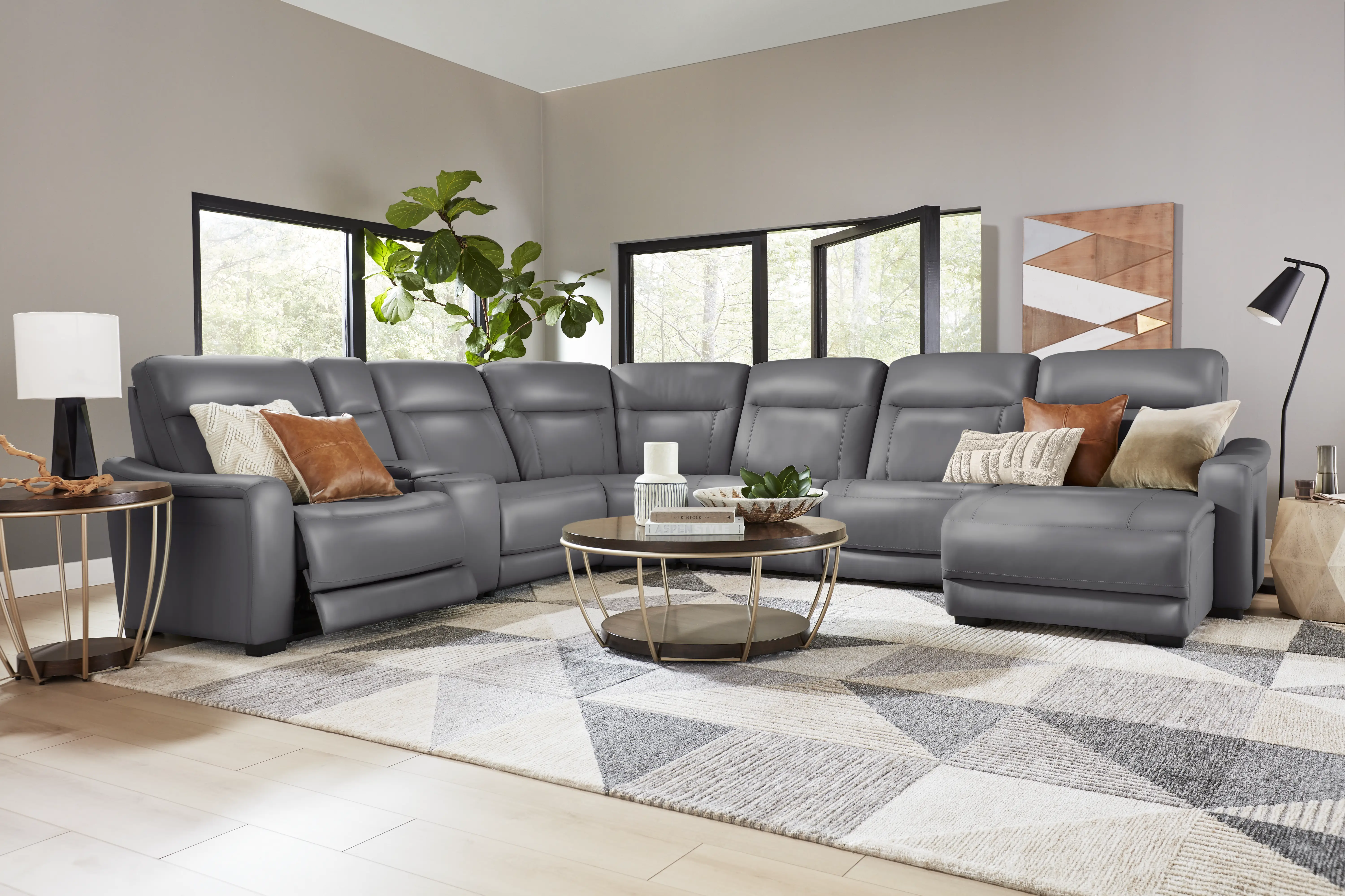 Newport Blue Leather 10 Pc Dual Power Reclining Sectional Living Room - Thumbnail - Image 1