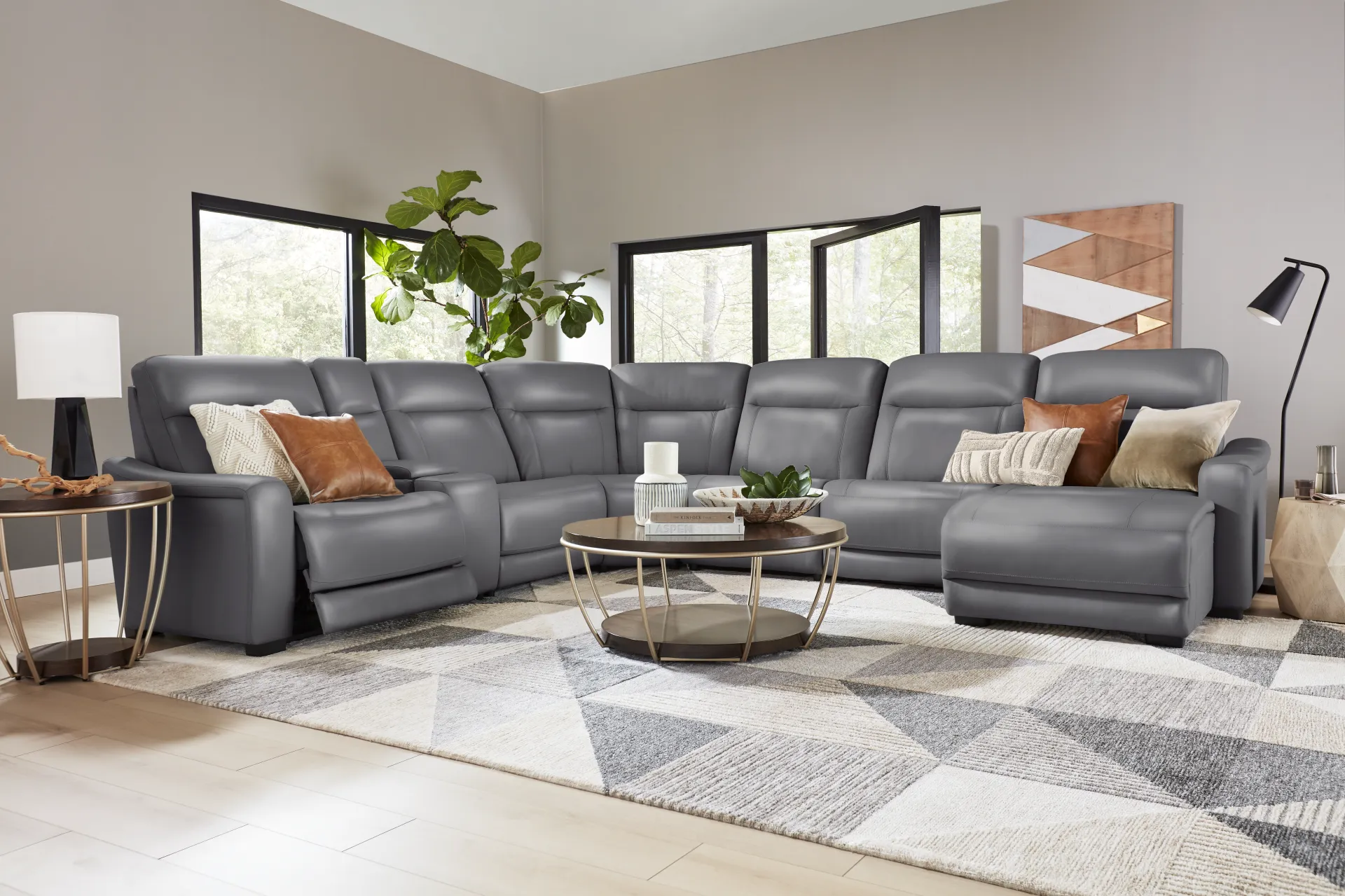 Newport Blue Leather 10 Pc Dual Power Reclining Sectional Living Room - Image 1