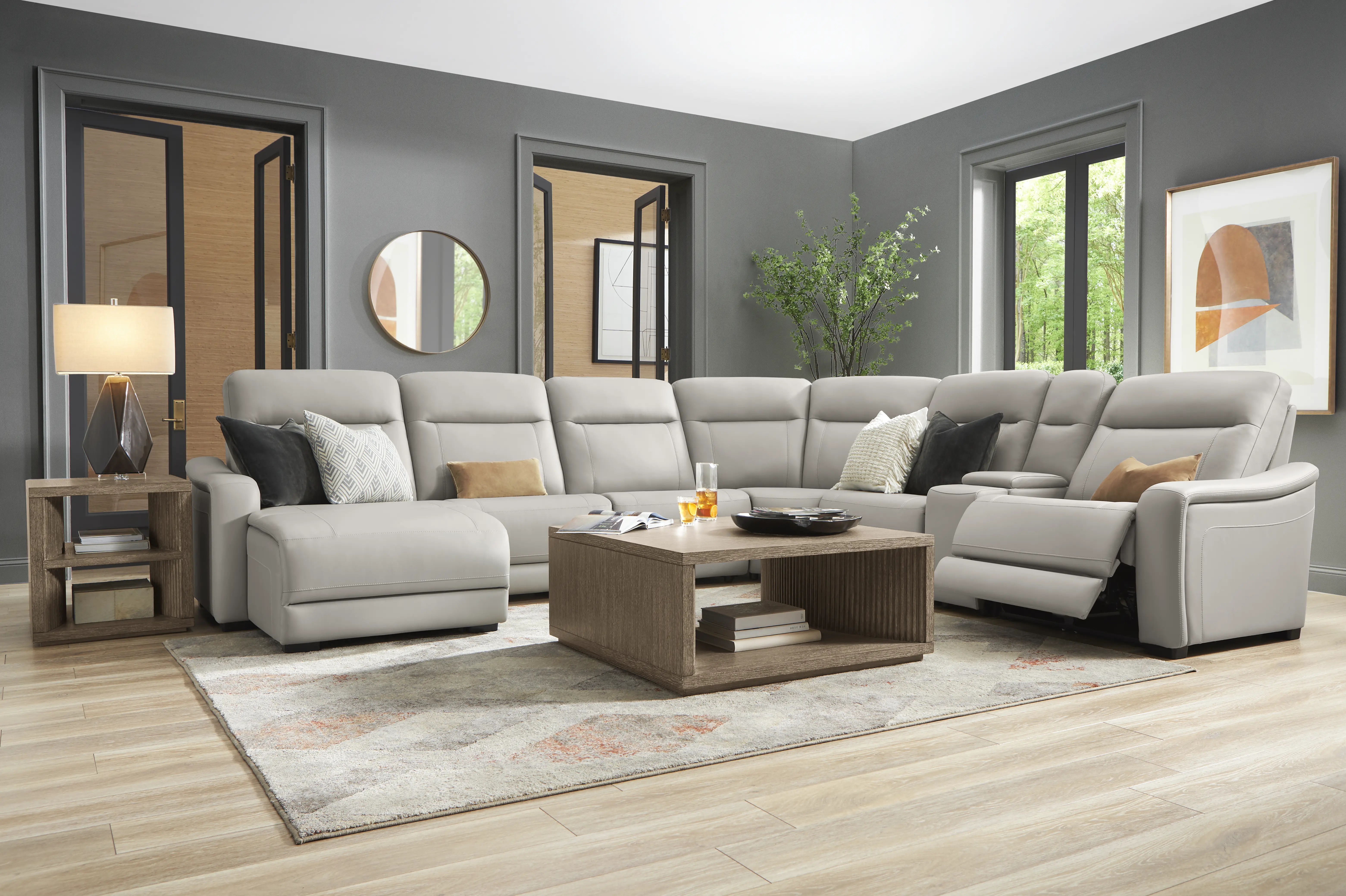 Newport Gray Leather 10 Pc Dual Power Reclining Sectional Living Room - Thumbnail - Image 1
