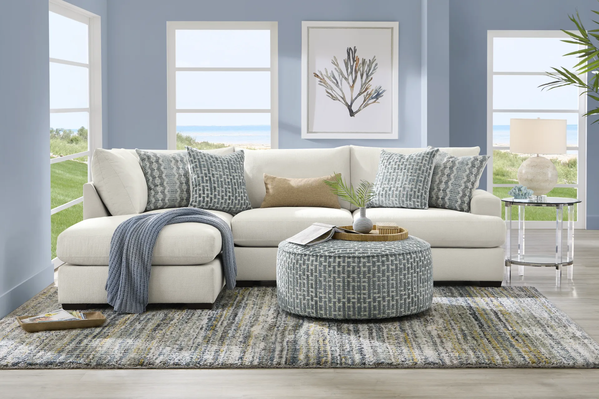 Cypress Street White 3 Pc Sectional Living Room - Image 1