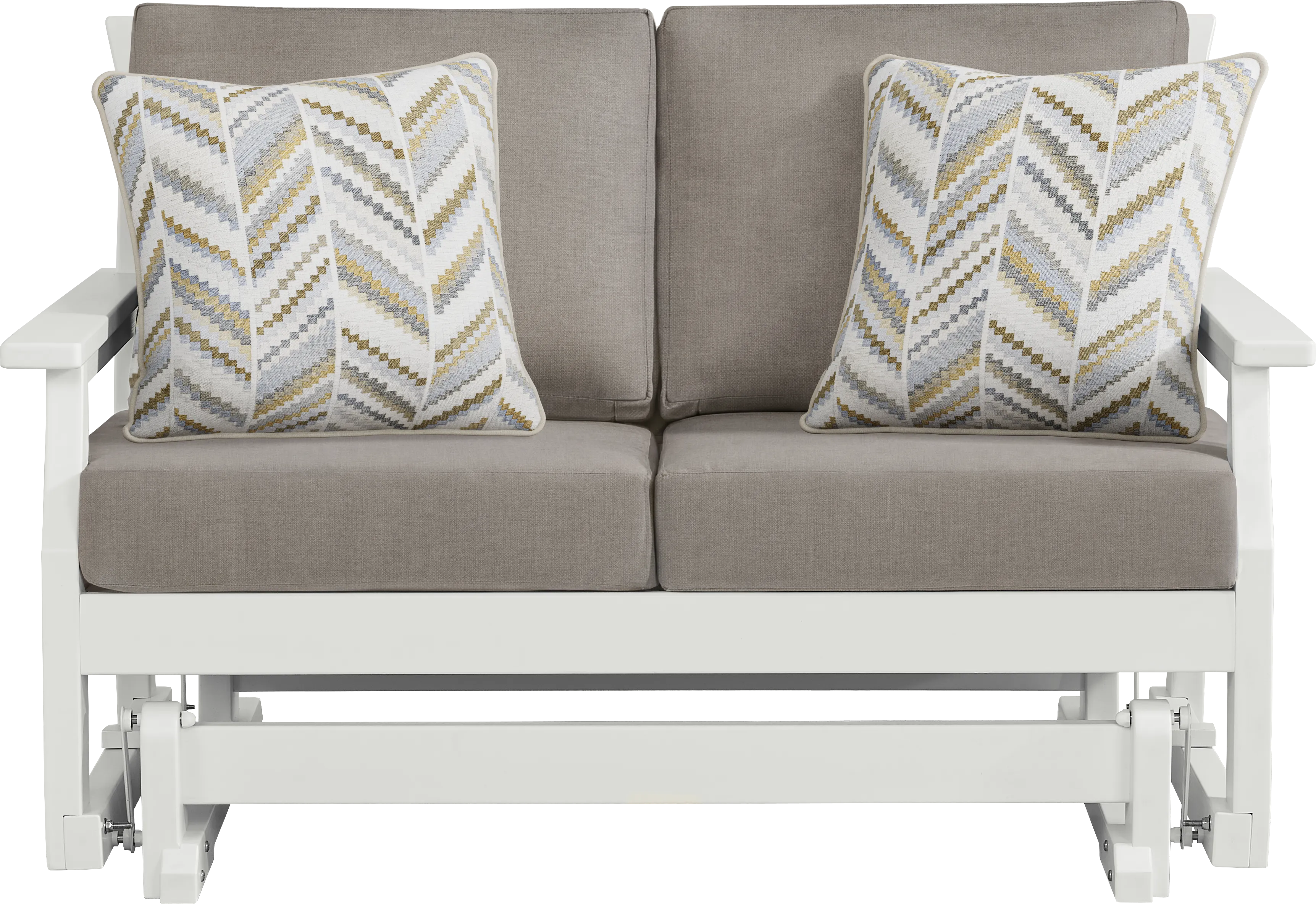 Eastlake White Outdoor Glider Loveseat with Mushroom Cushions - Thumbnail - Image 1