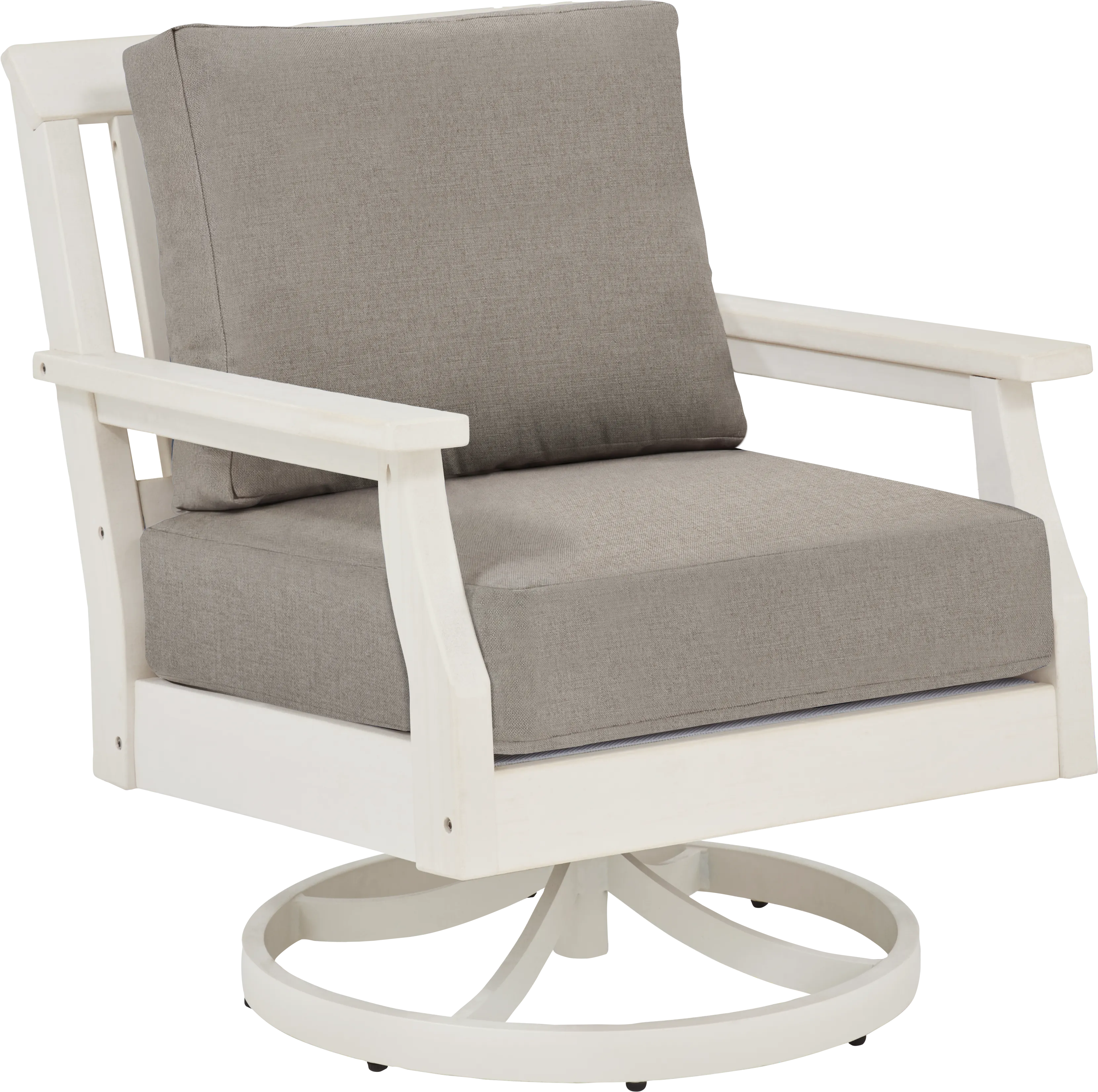 Eastlake White Outdoor Swivel Rocker Chair with Mushroom Cushion - Thumbnail - Image 1