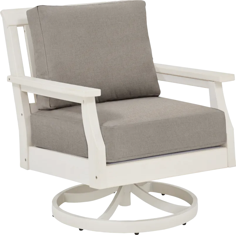 Eastlake White Outdoor Swivel Rocker Chair with Mushroom Cushion