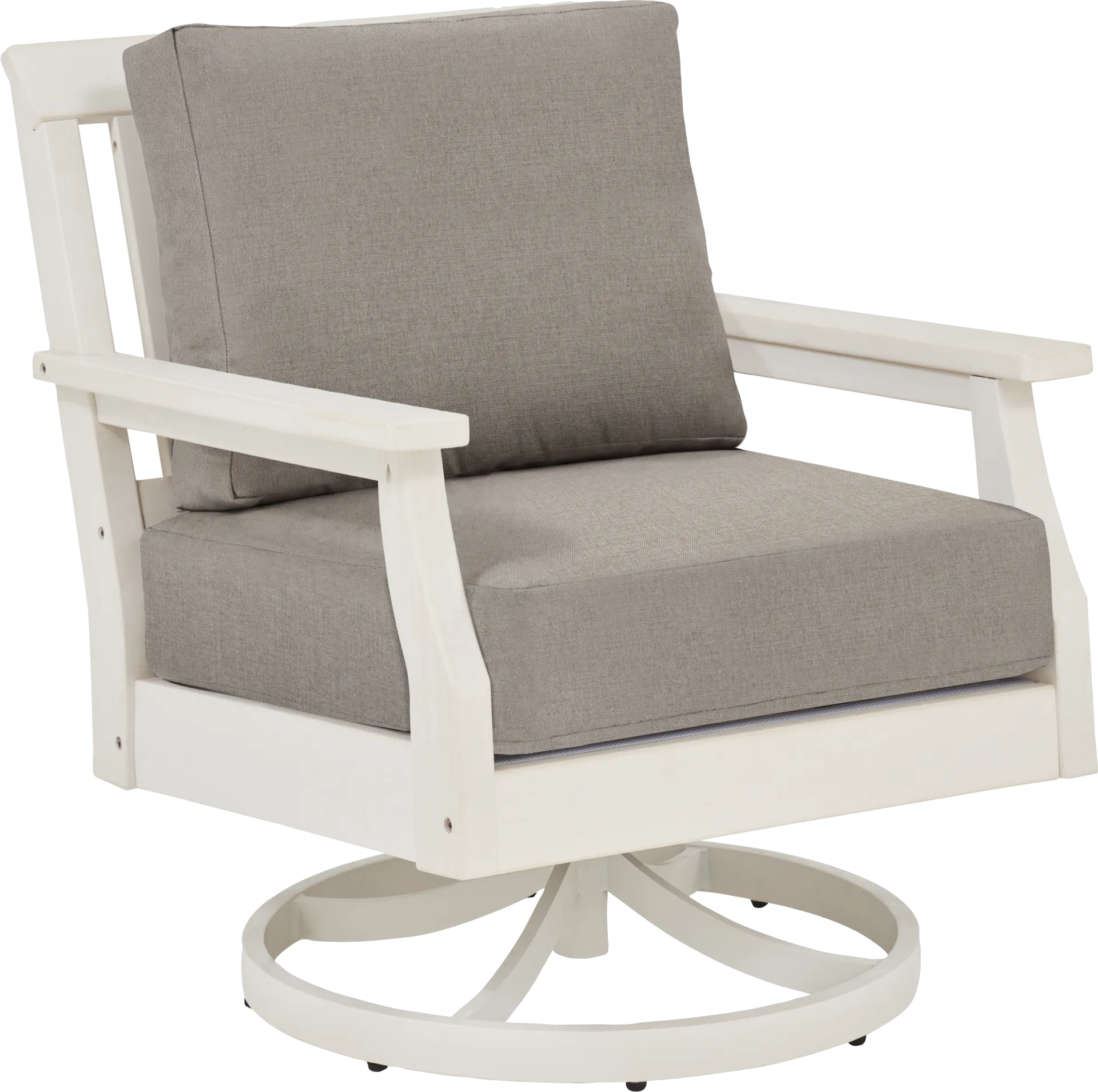 Eastlake White Outdoor Swivel Rocker Chair with Mushroom Cushion - Image 1