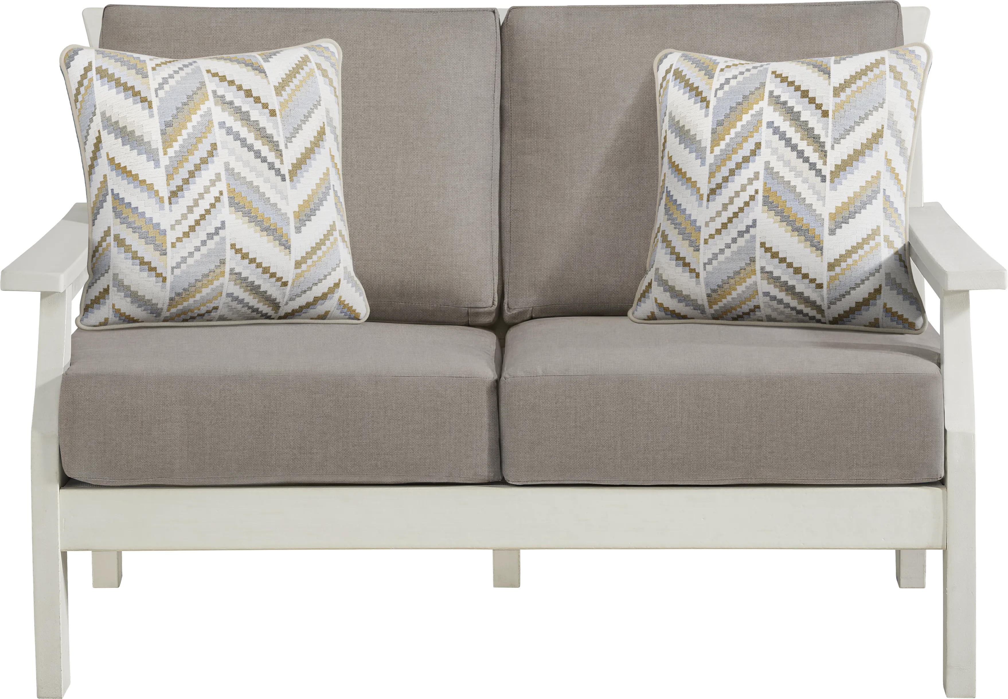 Eastlake White Outdoor Loveseat with Mushroom Cushions - Thumbnail - Image 1