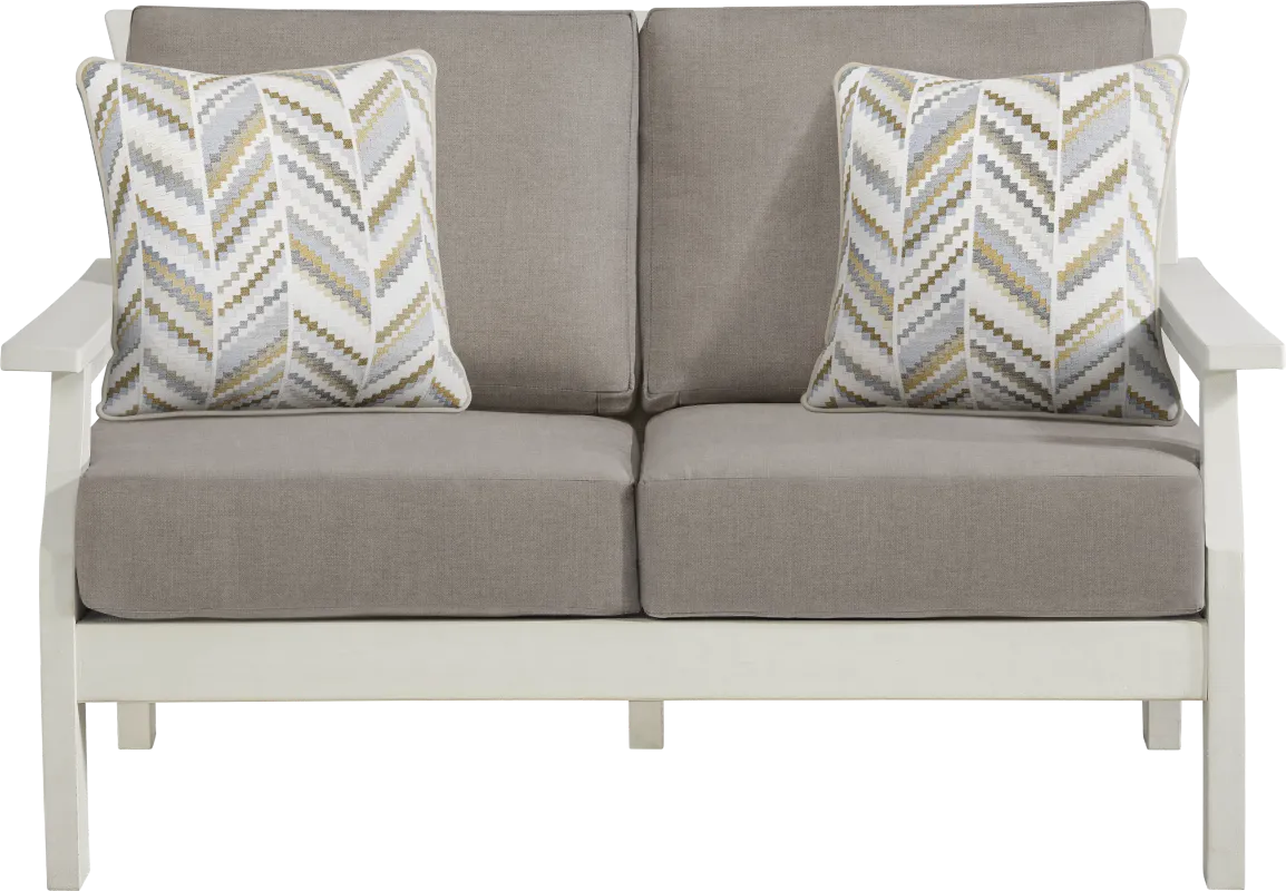 Eastlake White Outdoor Loveseat with Mushroom Cushions
