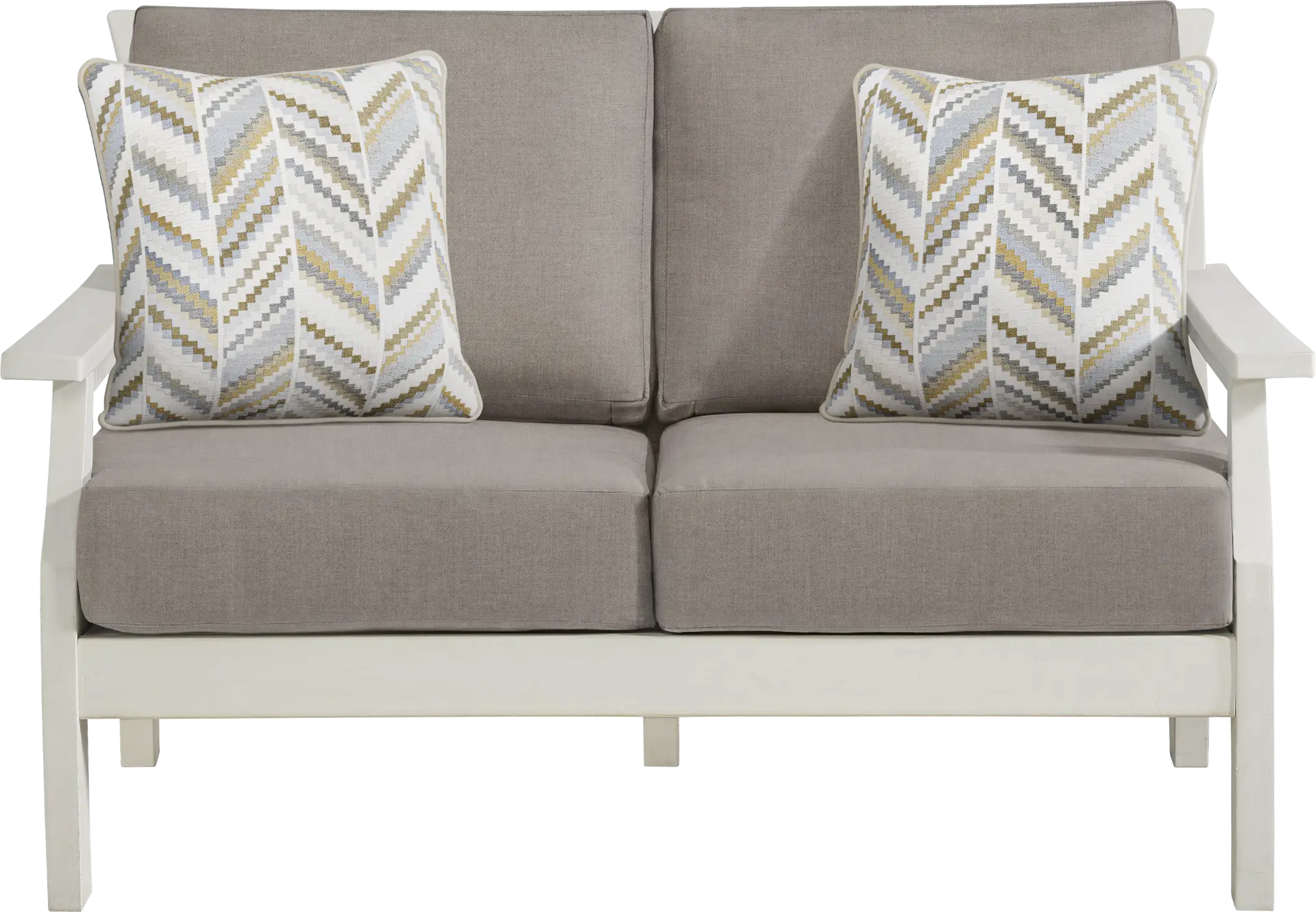 Eastlake White Outdoor Loveseat with Mushroom Cushions