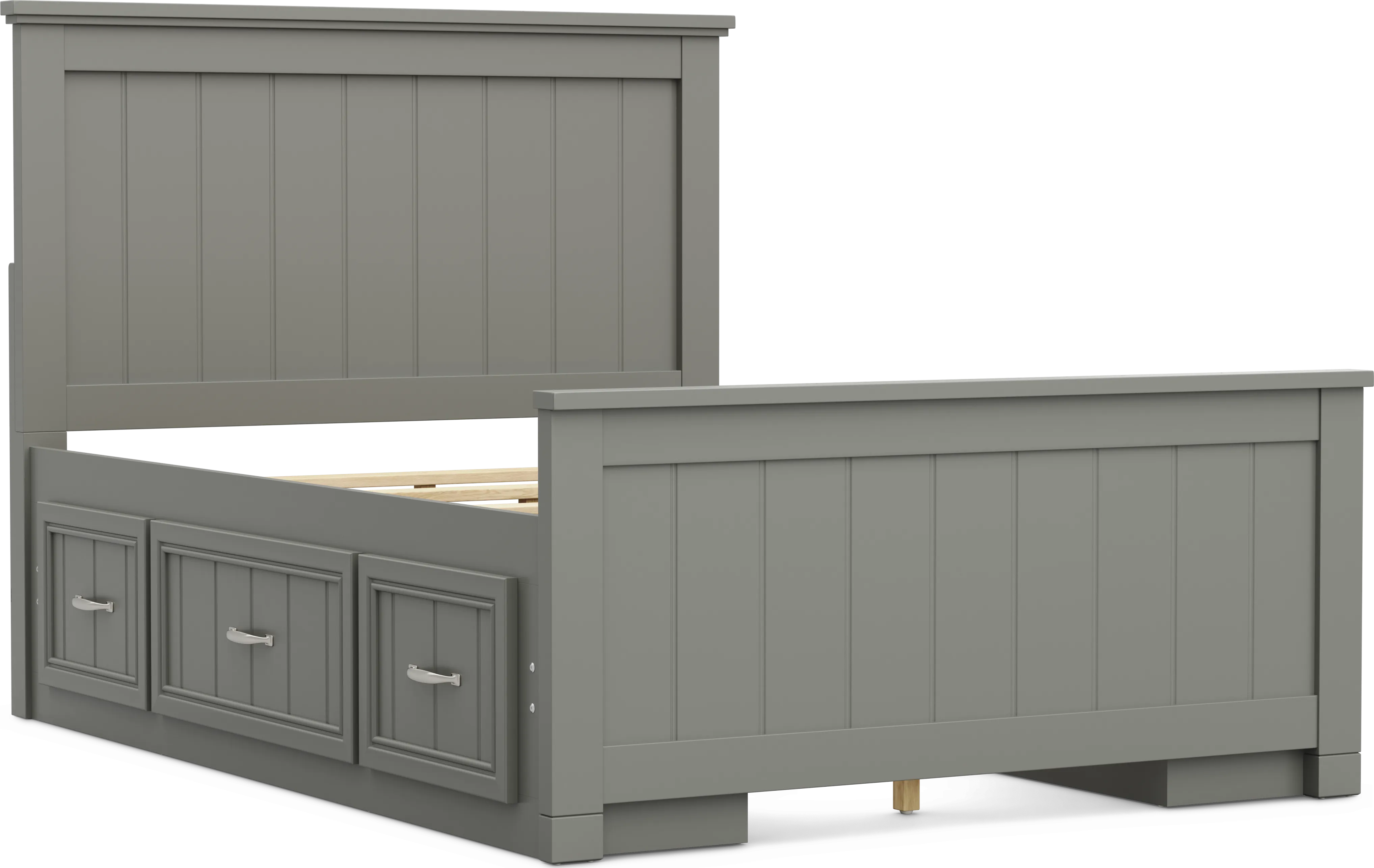 Kids Cottage Colors 2.0 Gray Full Panel Bed with 2 Storage Side Rails - Thumbnail - Image 1