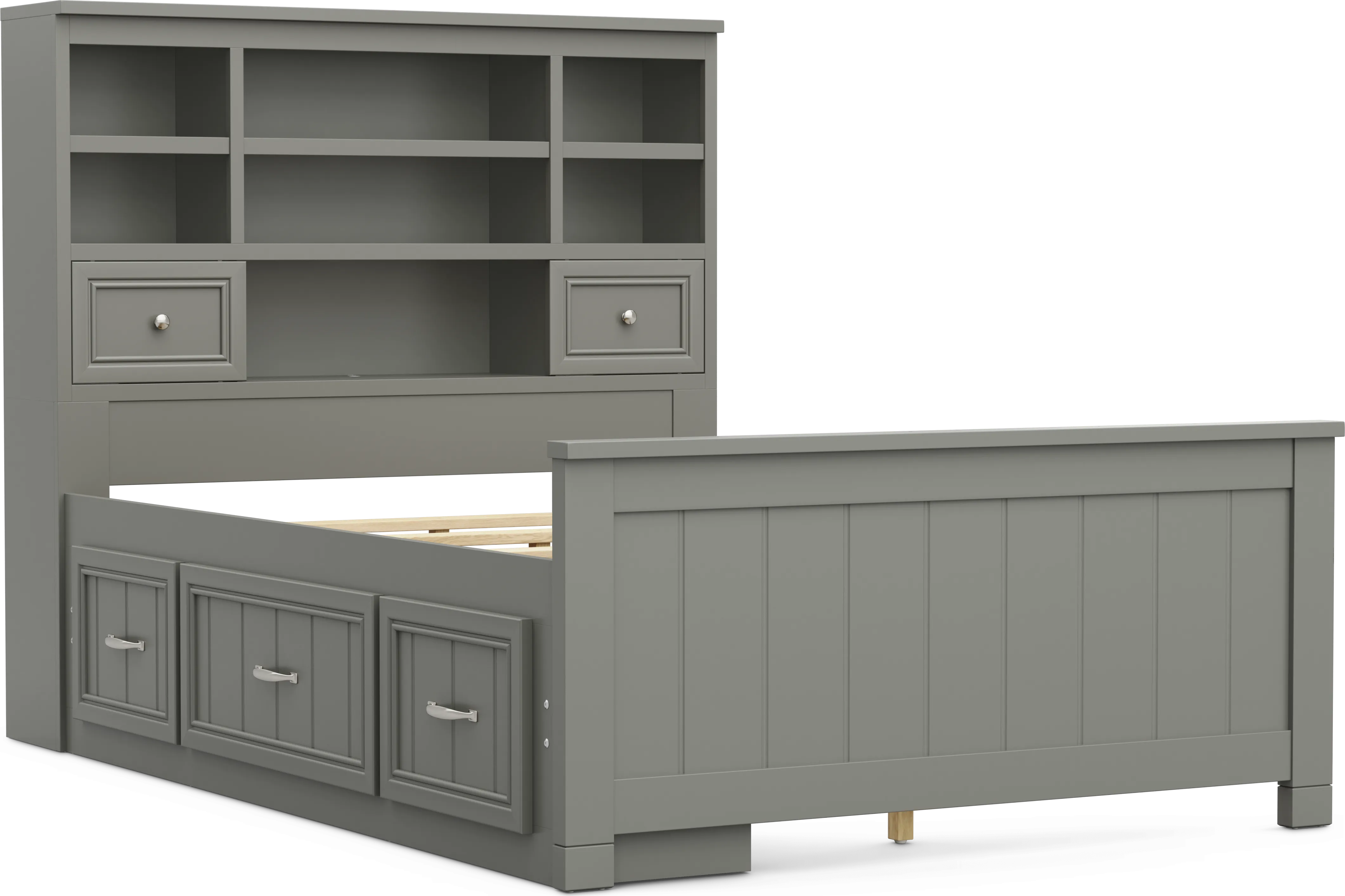 Kids Cottage Colors 2.0 Gray Full Bookcase Bed with Storage Side Rail - Thumbnail - Image 1