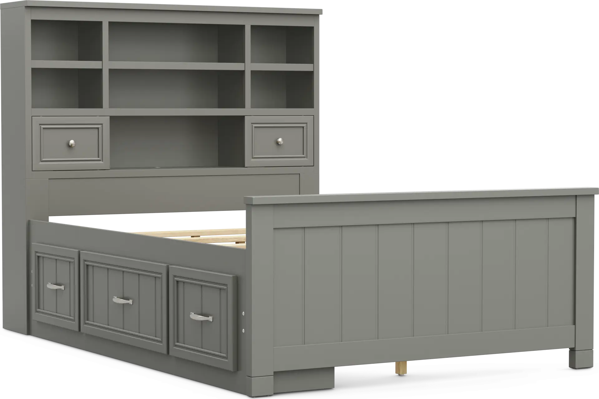 Kids Cottage Colors 2.0 Gray Full Bookcase Bed with Storage Side Rail