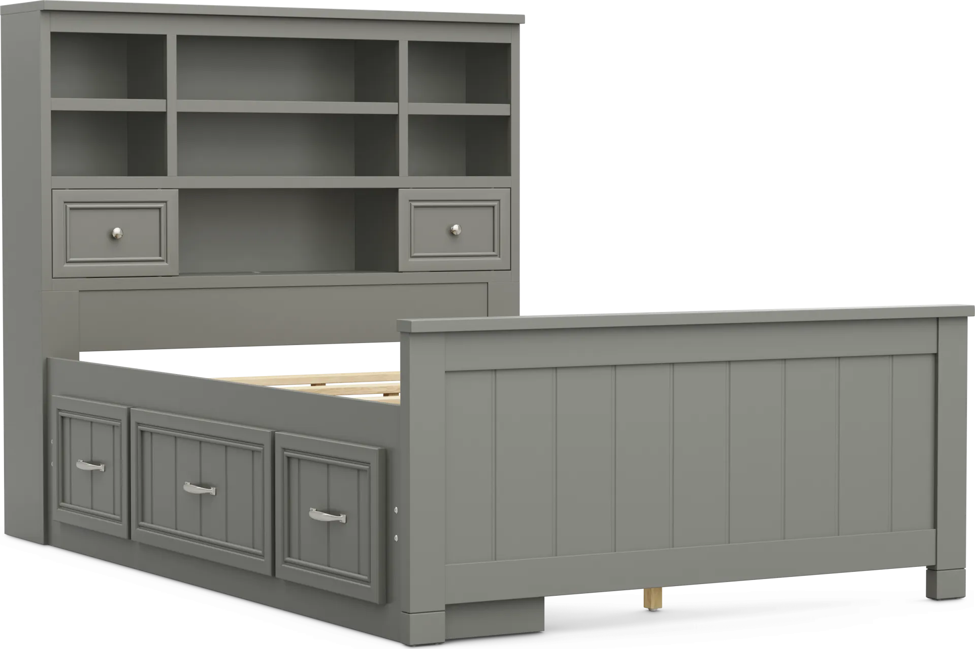 Kids Cottage Colors 2.0 Gray Full Bookcase Bed with Storage Side Rail - Image 1