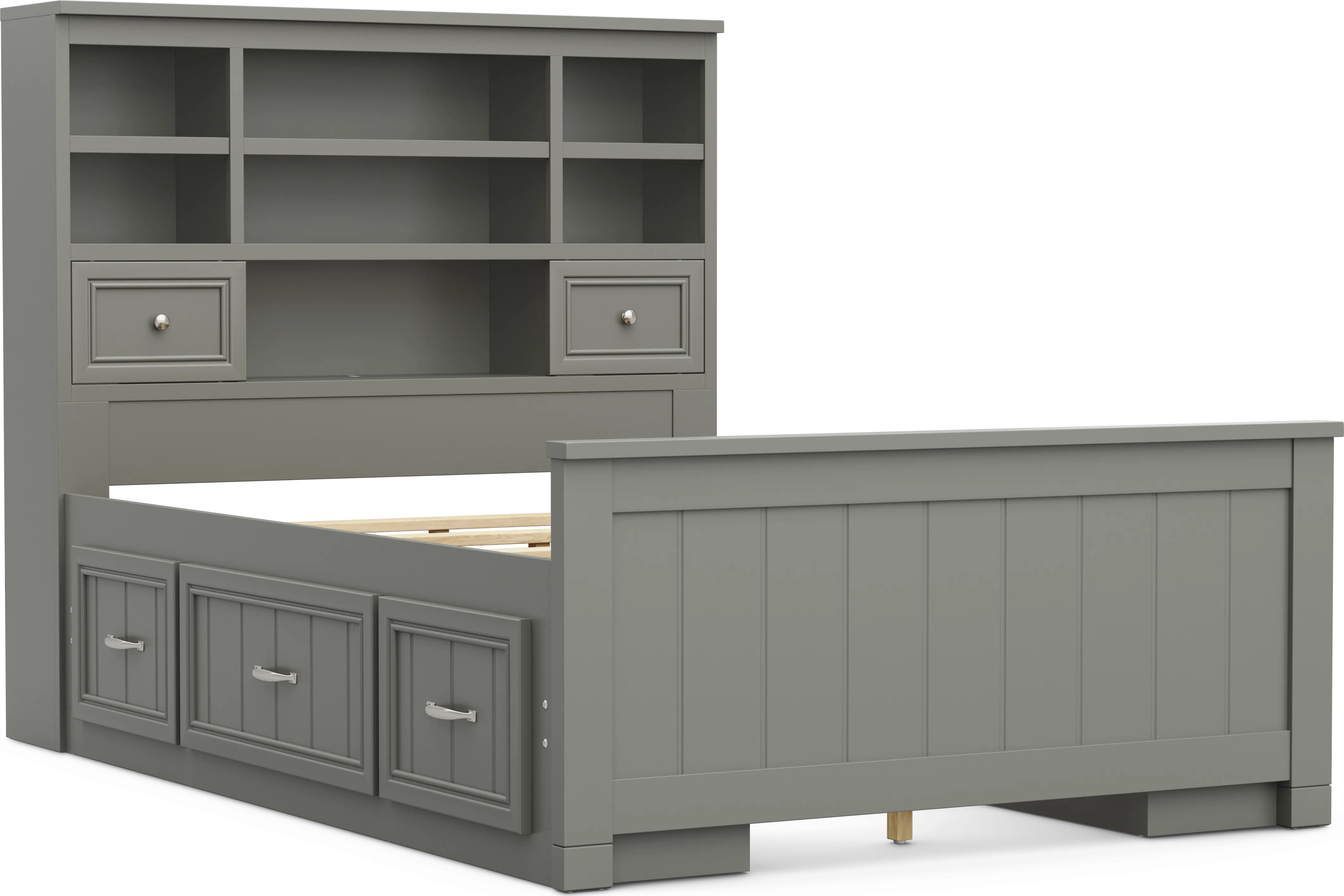 Kids Cottage Colors 2.0 Gray Full Bookcase Bed with 2 Storage Side Rails - Thumbnail - Image 1