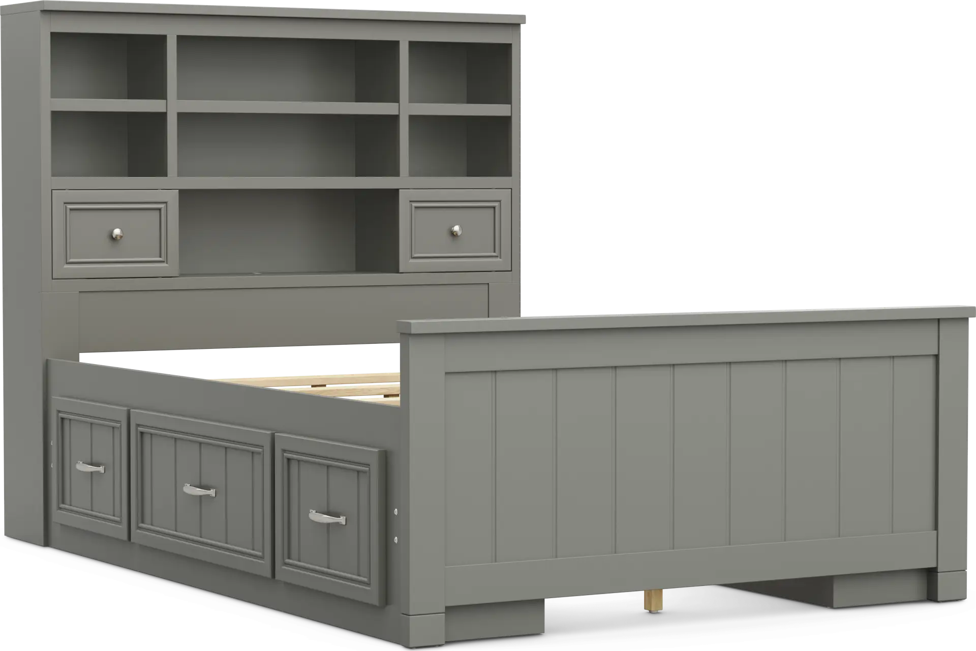 Kids Cottage Colors 2.0 Gray Full Bookcase Bed with 2 Storage Side Rails