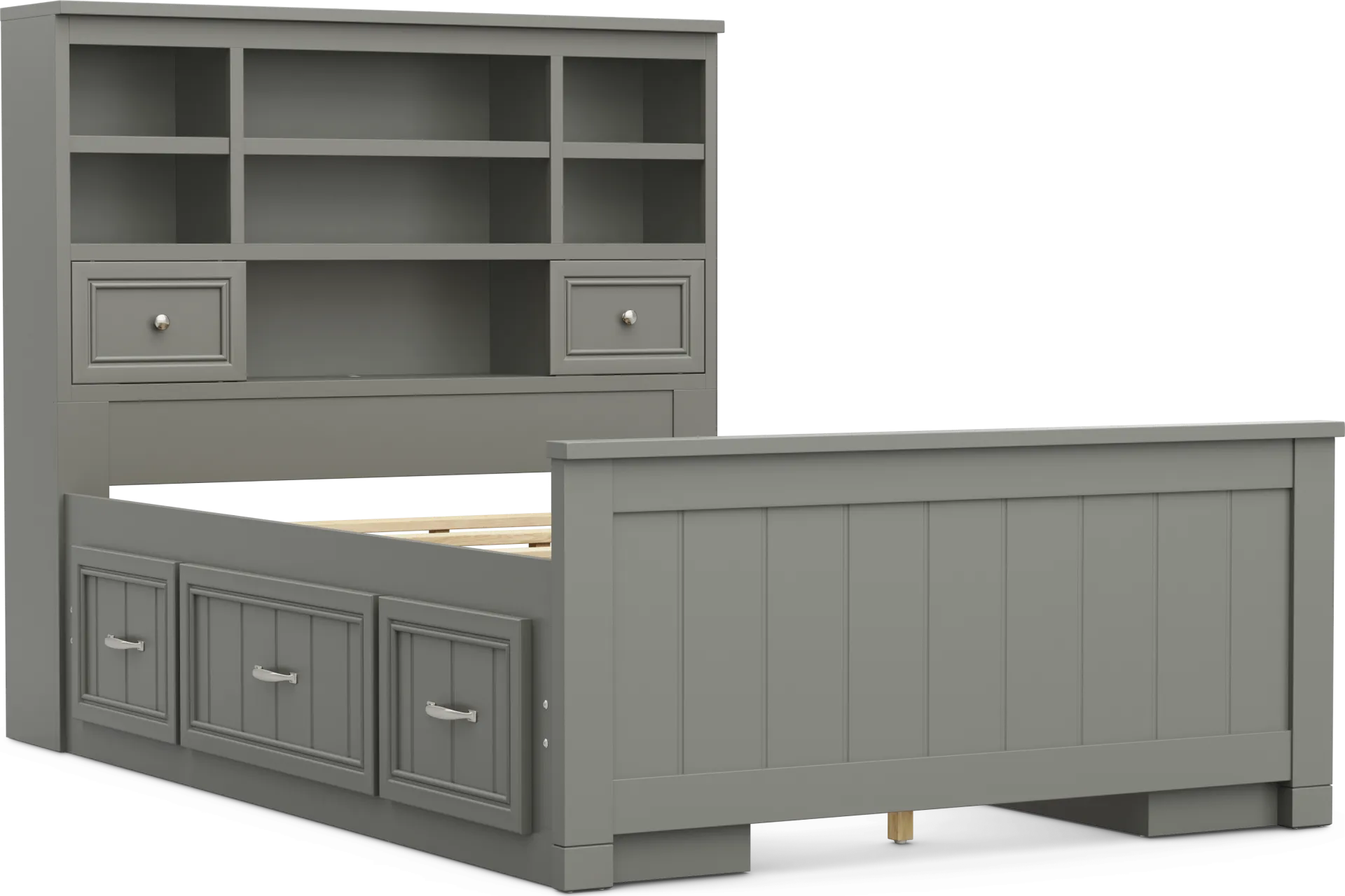 Kids Cottage Colors 2.0 Gray Full Bookcase Bed with 2 Storage Side Rails - Image 1