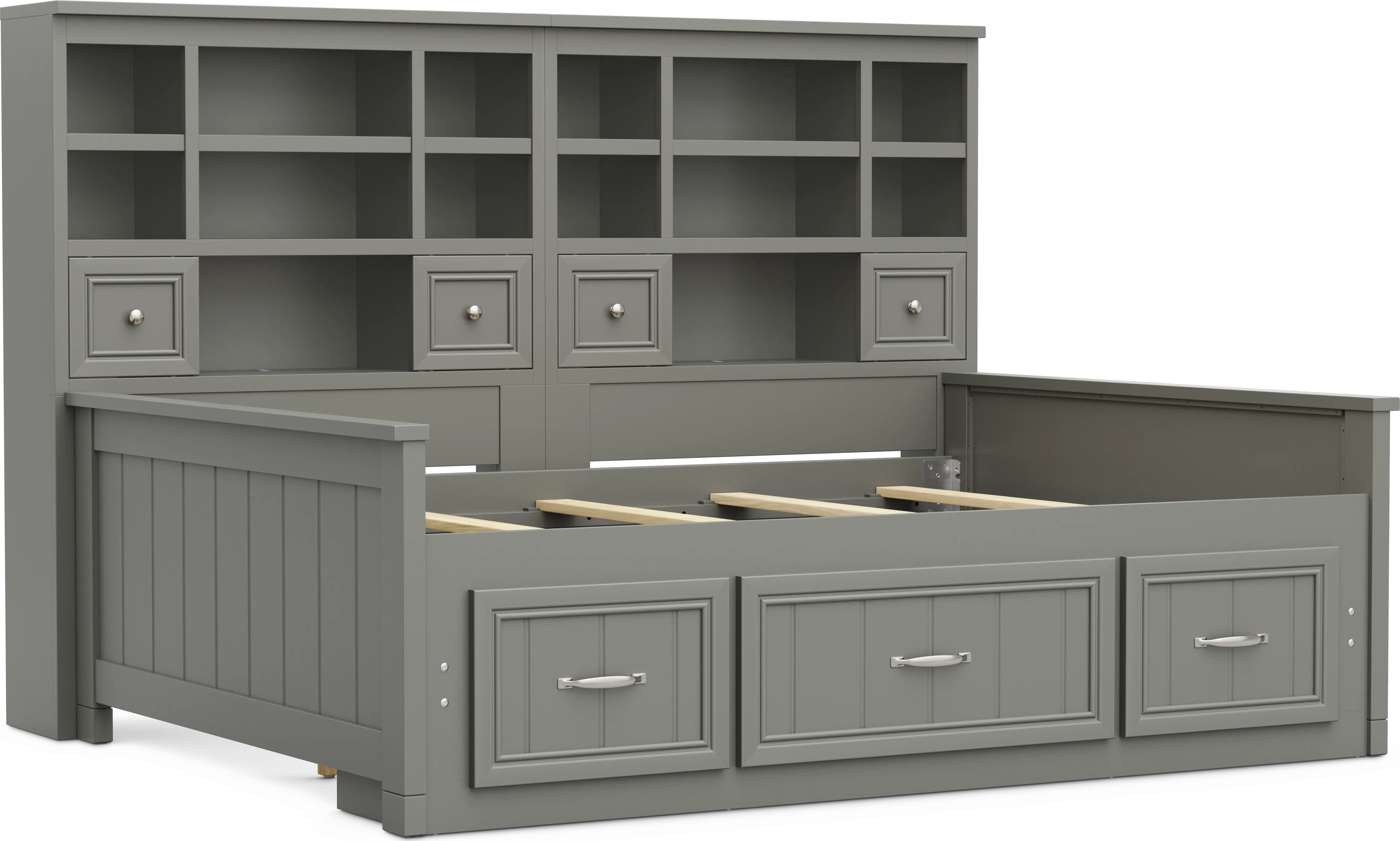 Kids Cottage Colors 2.0 Gray Full Bookcase Wall Bed with Storage Side Rail - Thumbnail - Image 1
