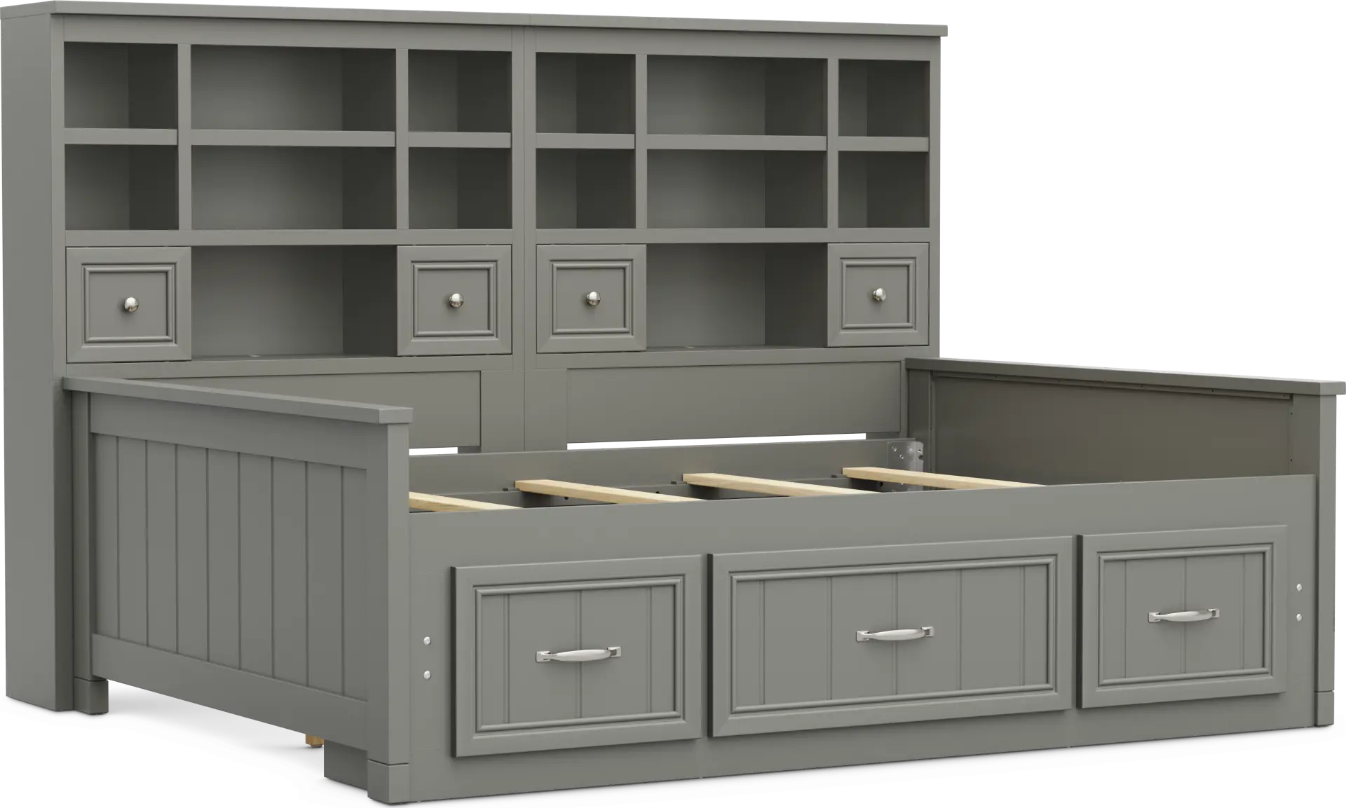 Kids Cottage Colors 2.0 Gray Full Bookcase Wall Bed with Storage Side Rail