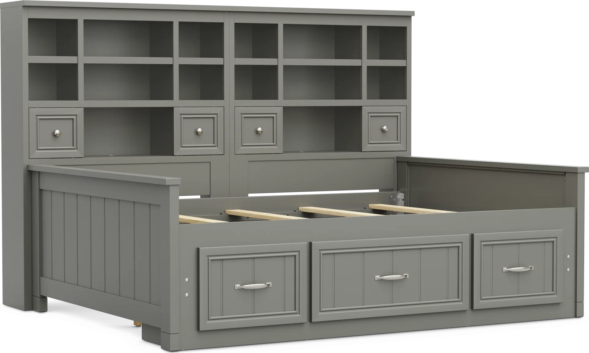Kids Cottage Colors 2.0 Gray Full Bookcase Wall Bed with Storage Side Rail - Image 1