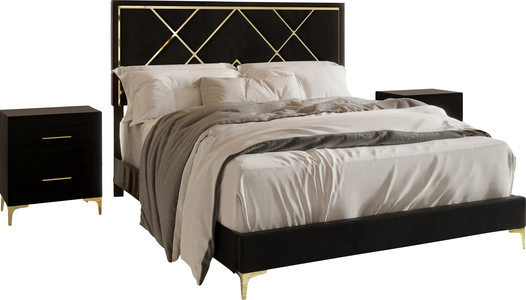 Havenway Black Twin Bed with 2 Nightstands - Thumbnail - Image 1