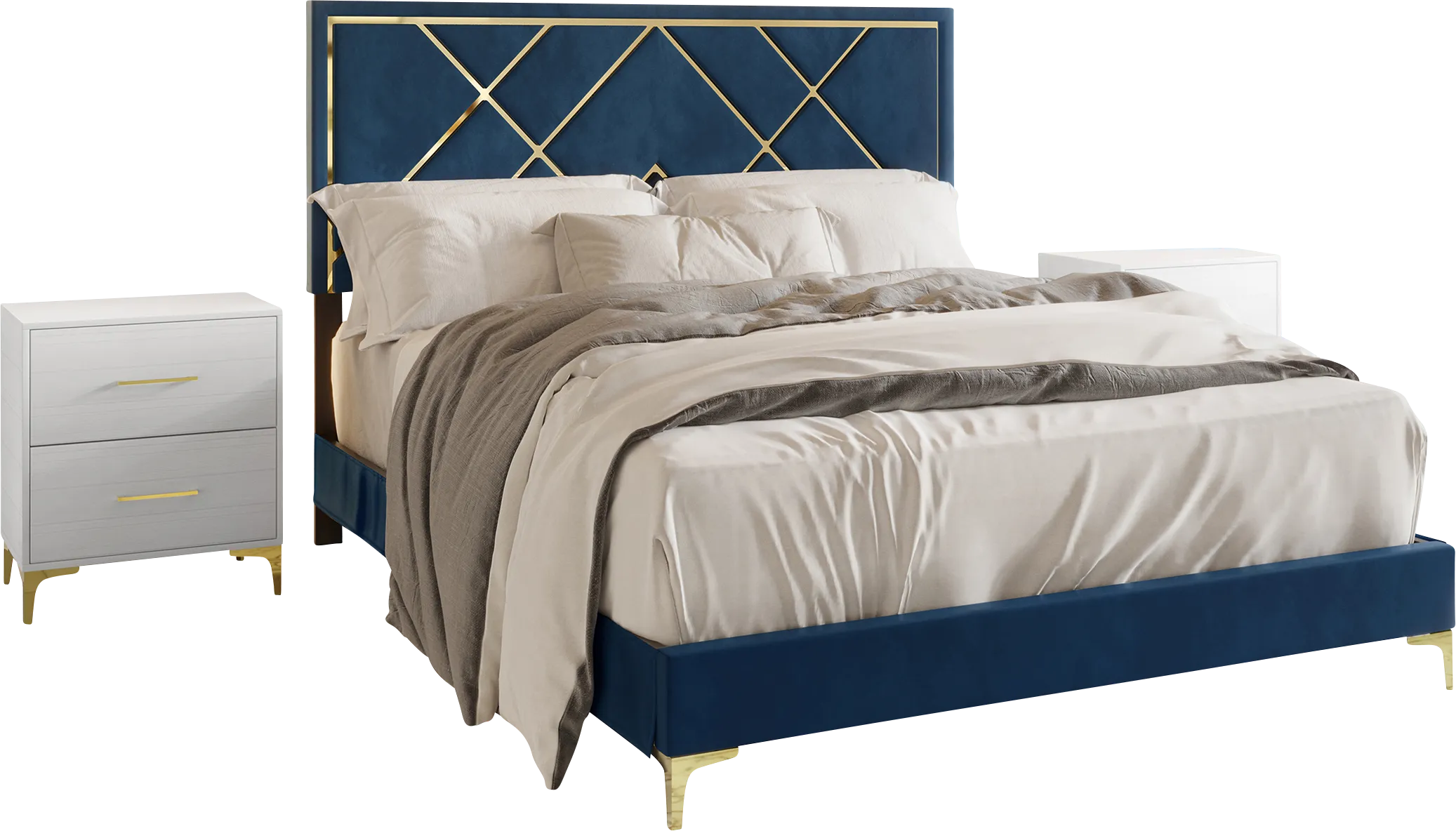 Havenway Blue Twin Bed with 2 Nightstands - Thumbnail - Image 1