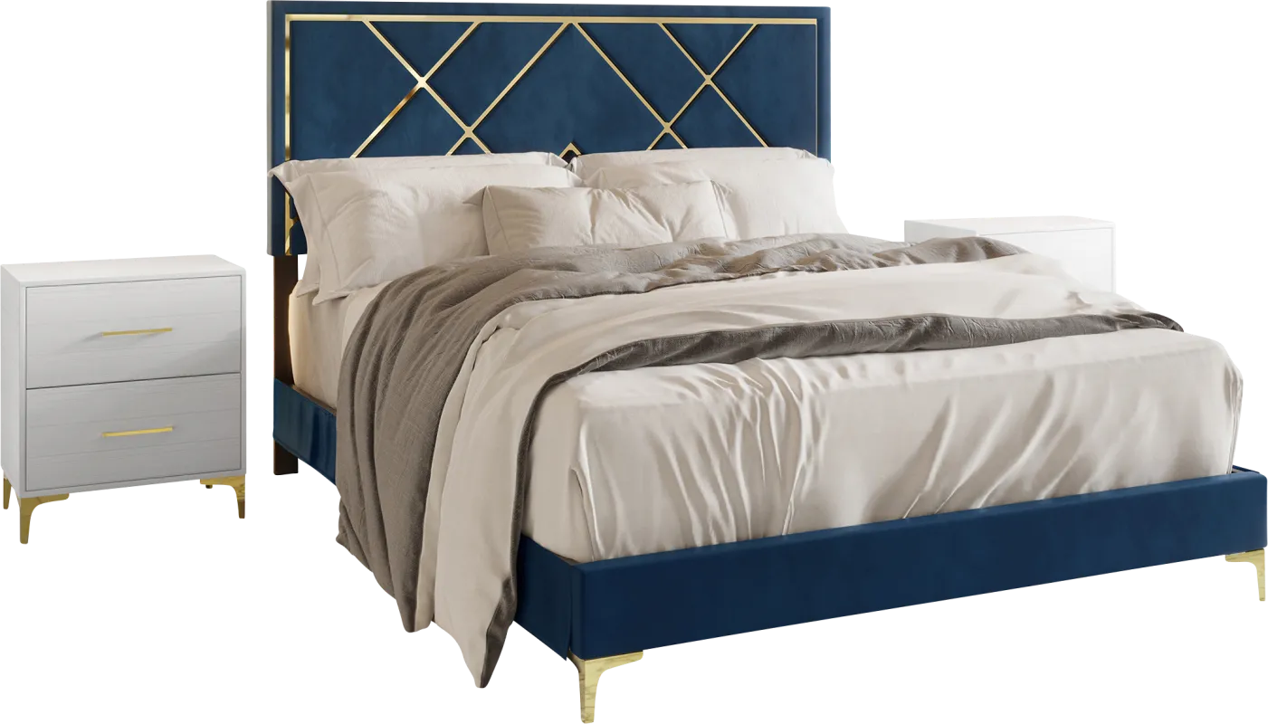 Havenway Blue Twin Bed with 2 Nightstands