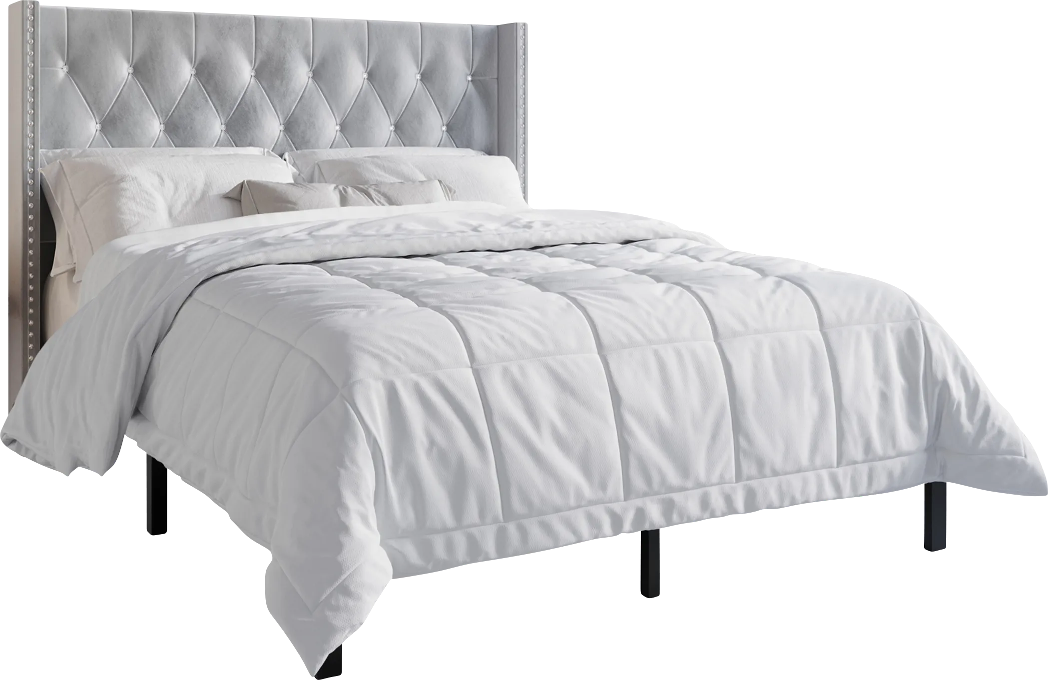 Flintrow Light Gray Full Bed with 2 Nightstands - Thumbnail - Image 1