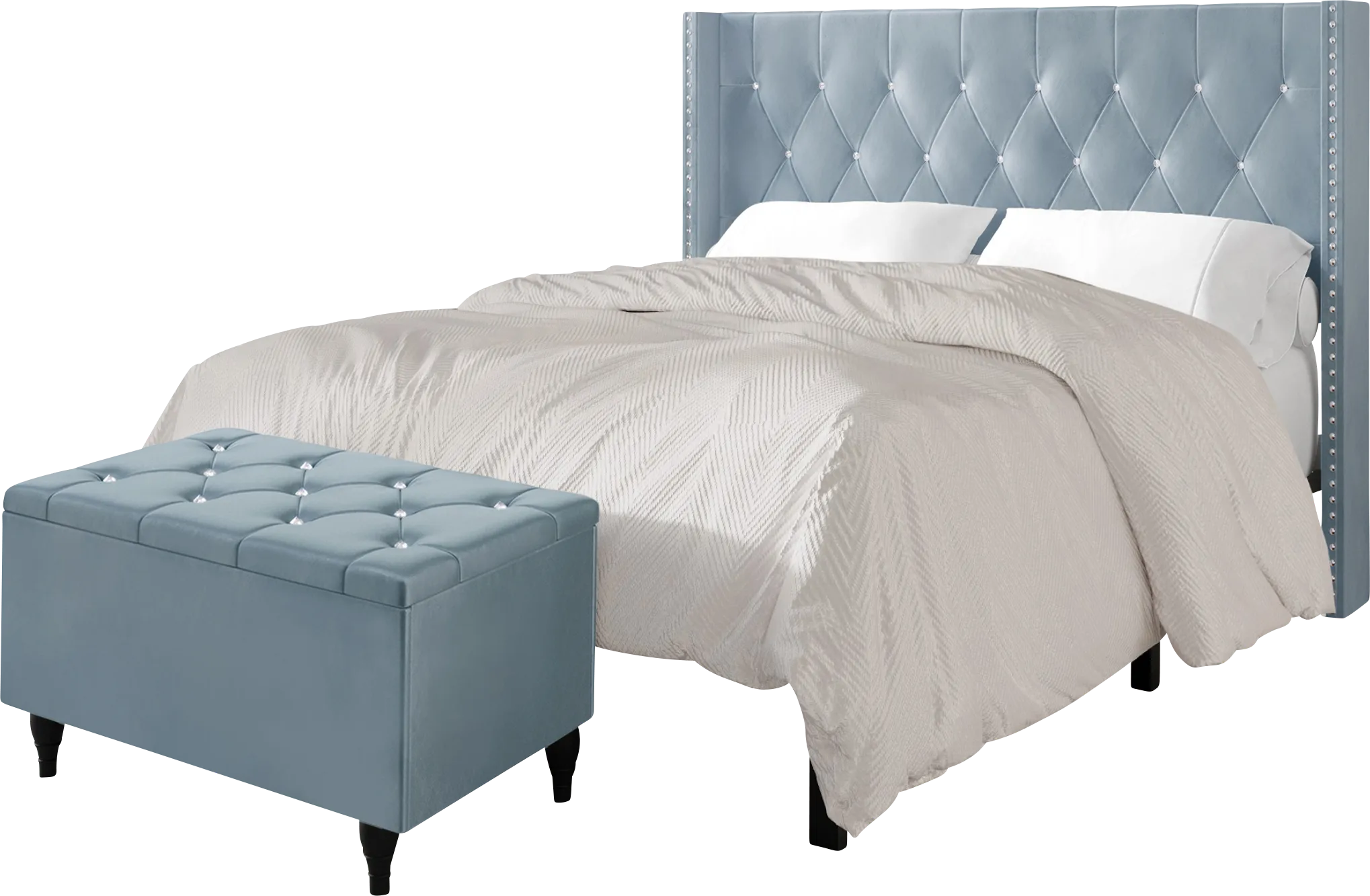 Plaisend Light Blue Full Bed - Thumbnail - Image 1