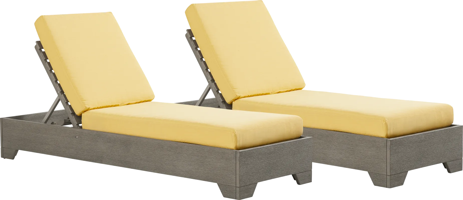 Lake Tahoe Gray Outdoor Chaise with Buttercup Cushions, Set of 2
