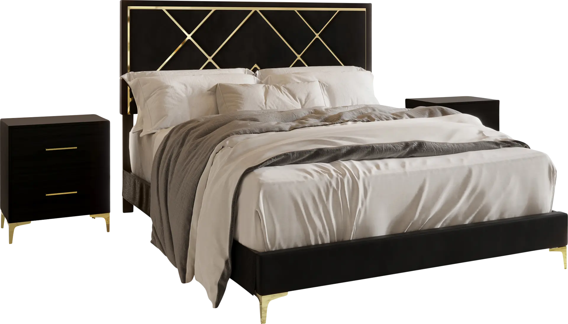 Havenway Black Queen with 2 Nightstands