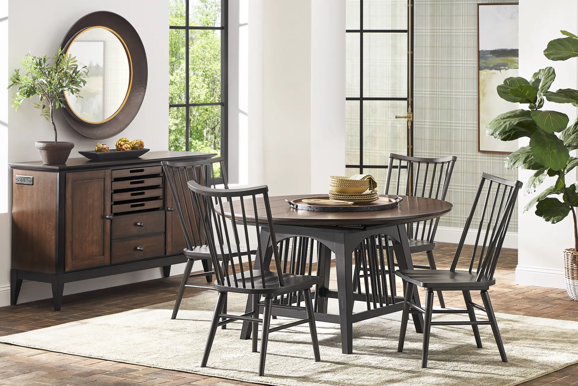 Northbrook Brown Cherry Finish 5 Pc Round Dining Room