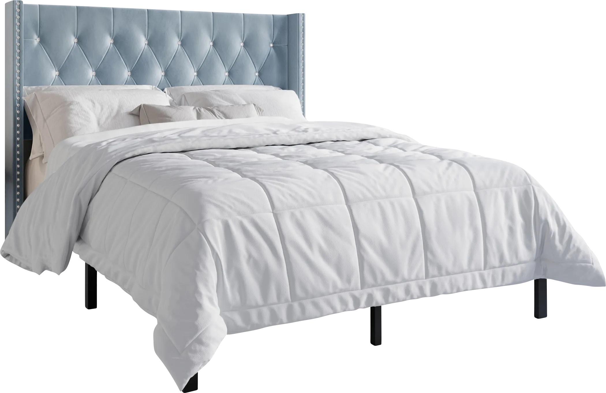 Penroselane Light Blue Queen Bed with 2 Nightstands - Thumbnail - Image 1