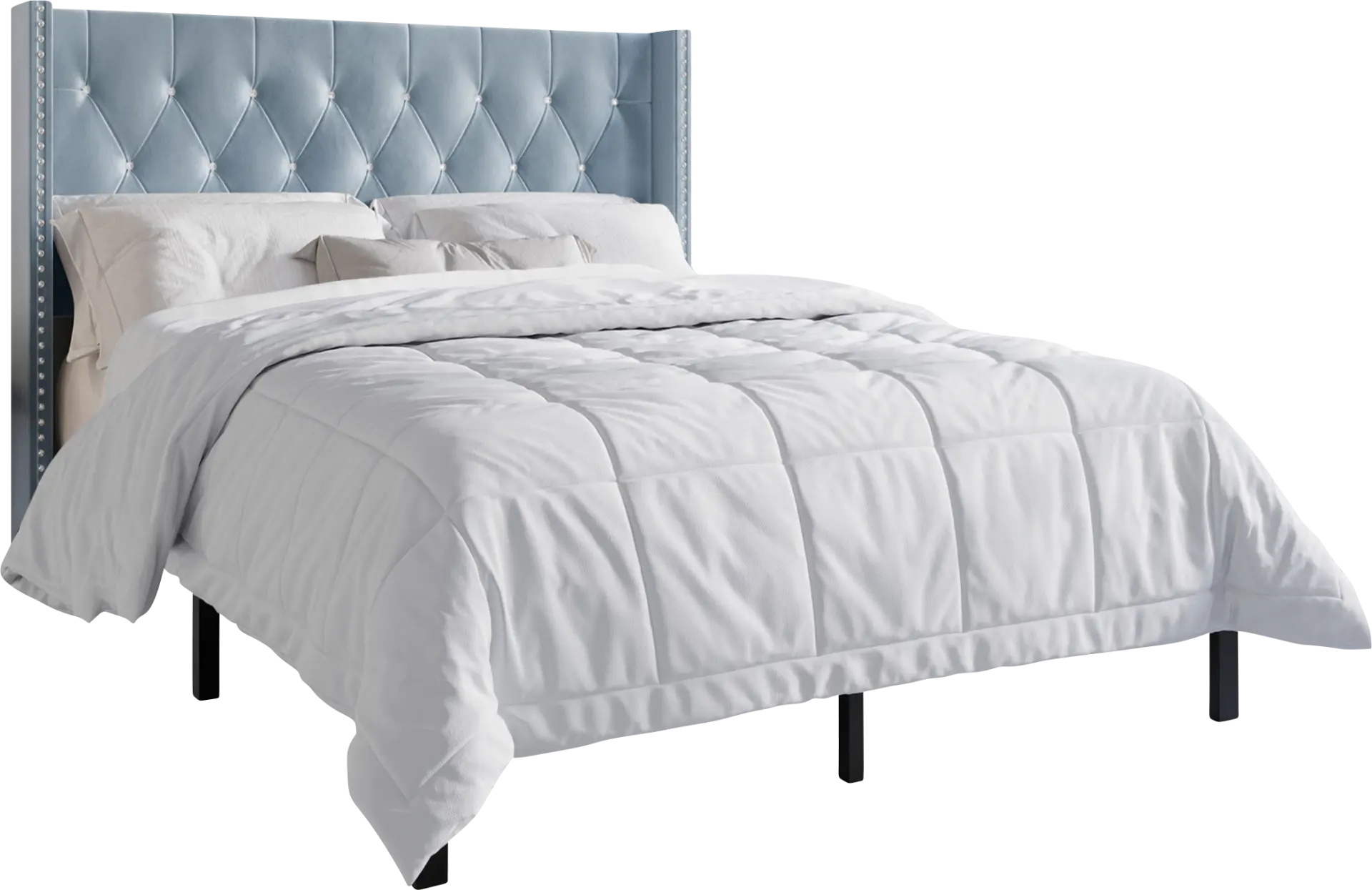 Penroselane Light Blue Queen Bed with 2 Nightstands
