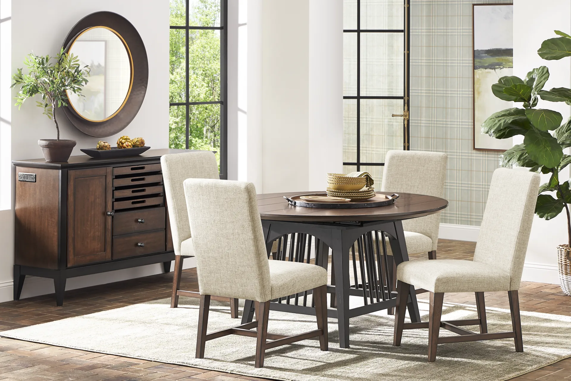Northbrook Brown Cherry Finish 5 Pc Round Dining Room with Upholstered Chairs - Image 1