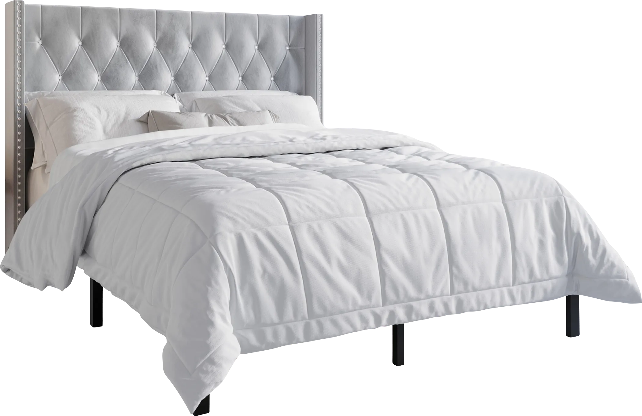 Penroselane Light Gray Queen Bed with 2 Nightstands - Thumbnail - Image 1