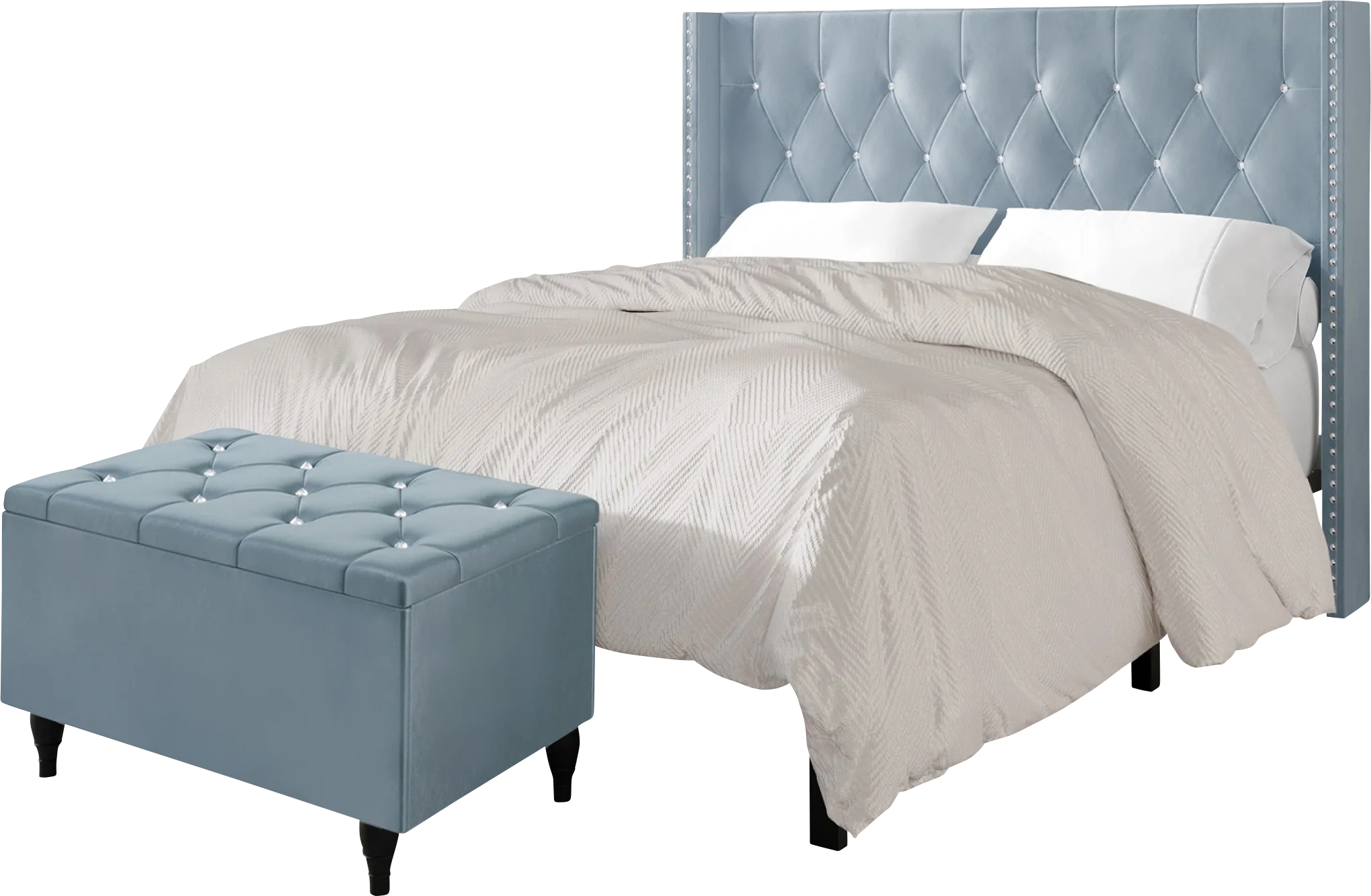 Plaisend Light Blue Queen Bed - Thumbnail - Image 1