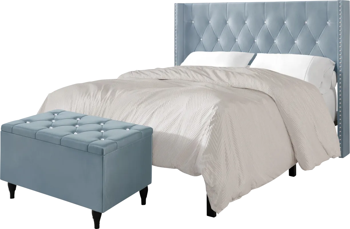 Plaisend Light Blue Queen Bed