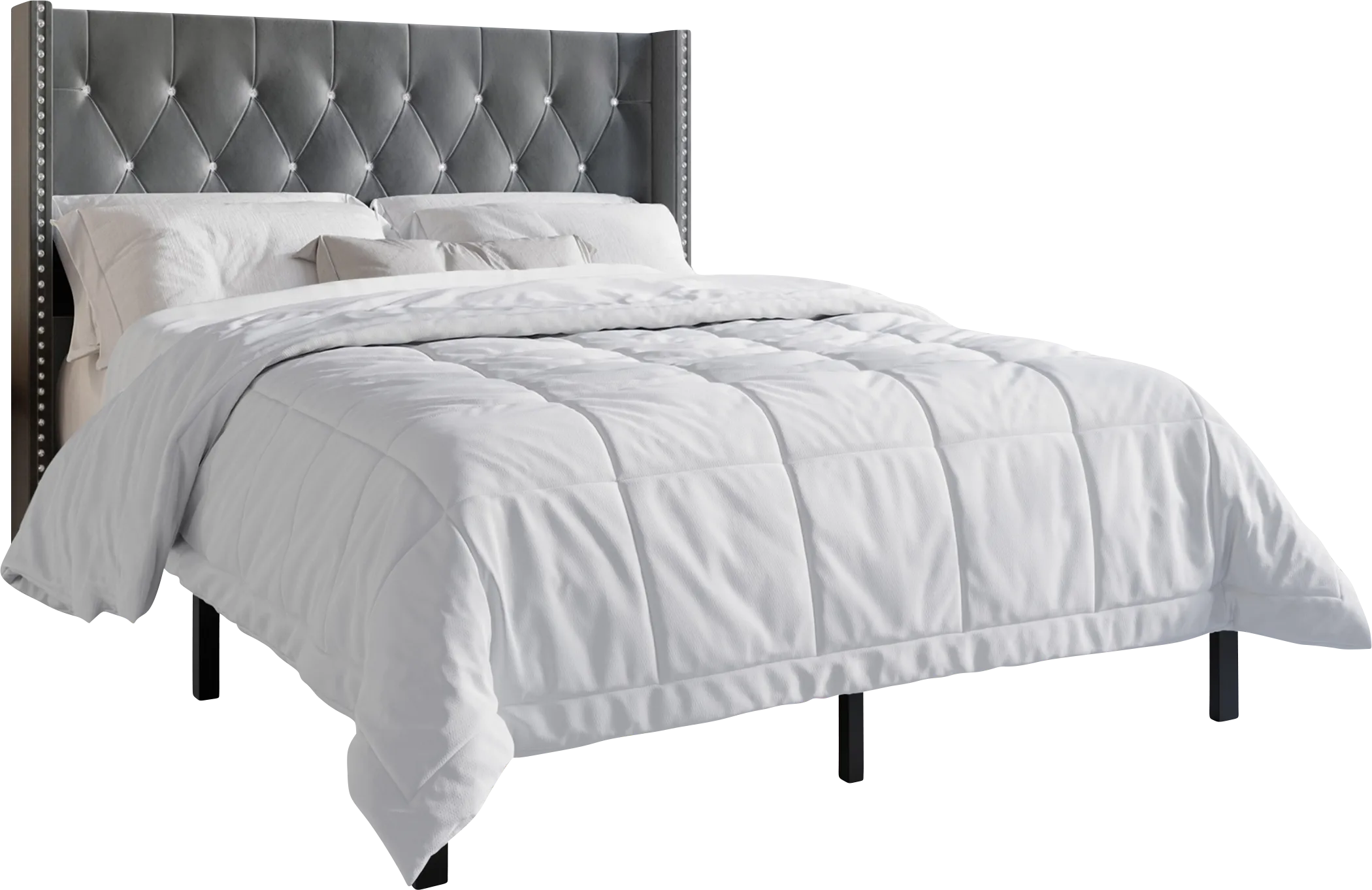 Garnetstreet Gray King Bed with 2 Nightstands - Thumbnail - Image 1