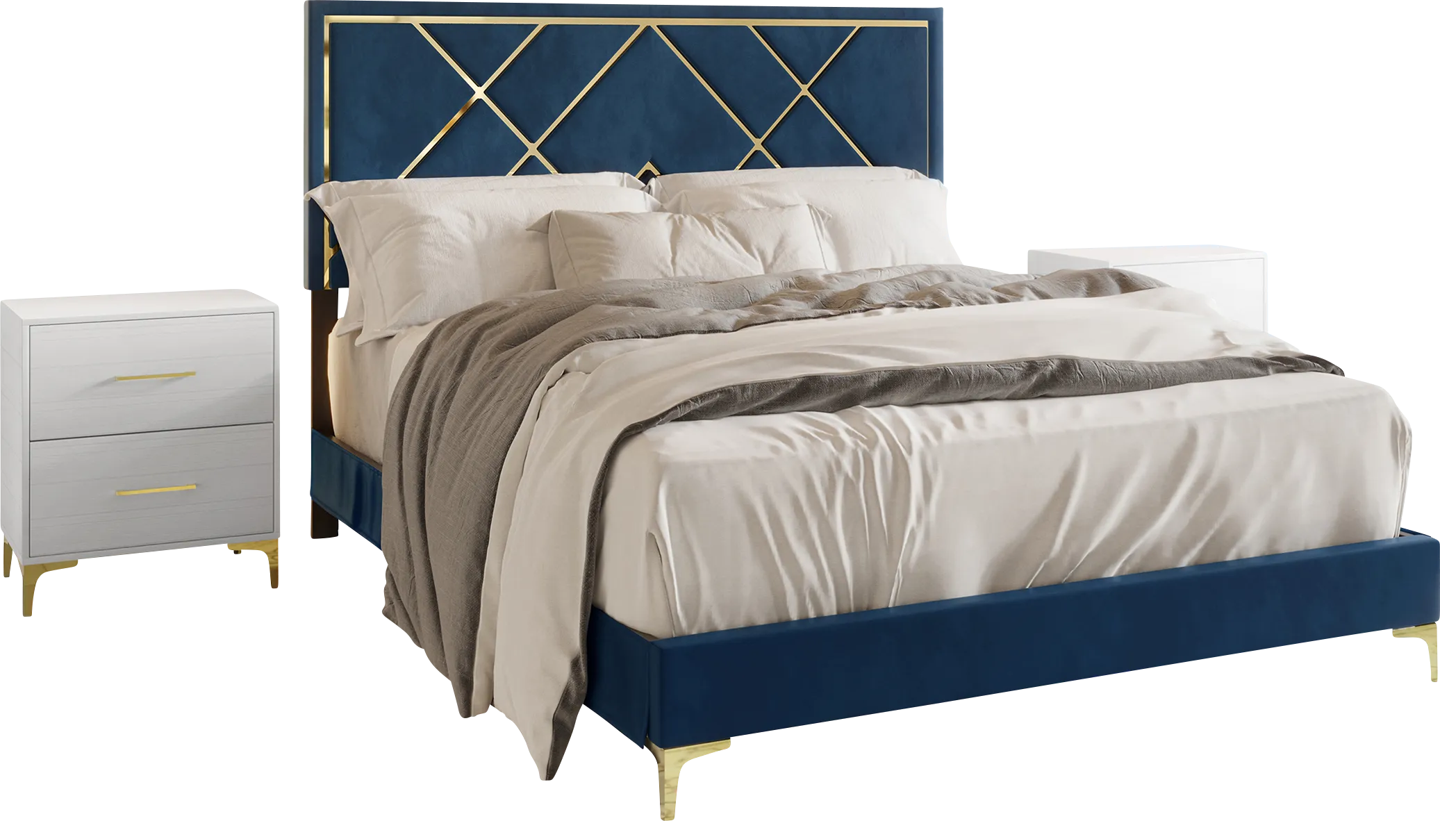 Havenway Blue Queen Bed with 2 Nightstands - Thumbnail - Image 1