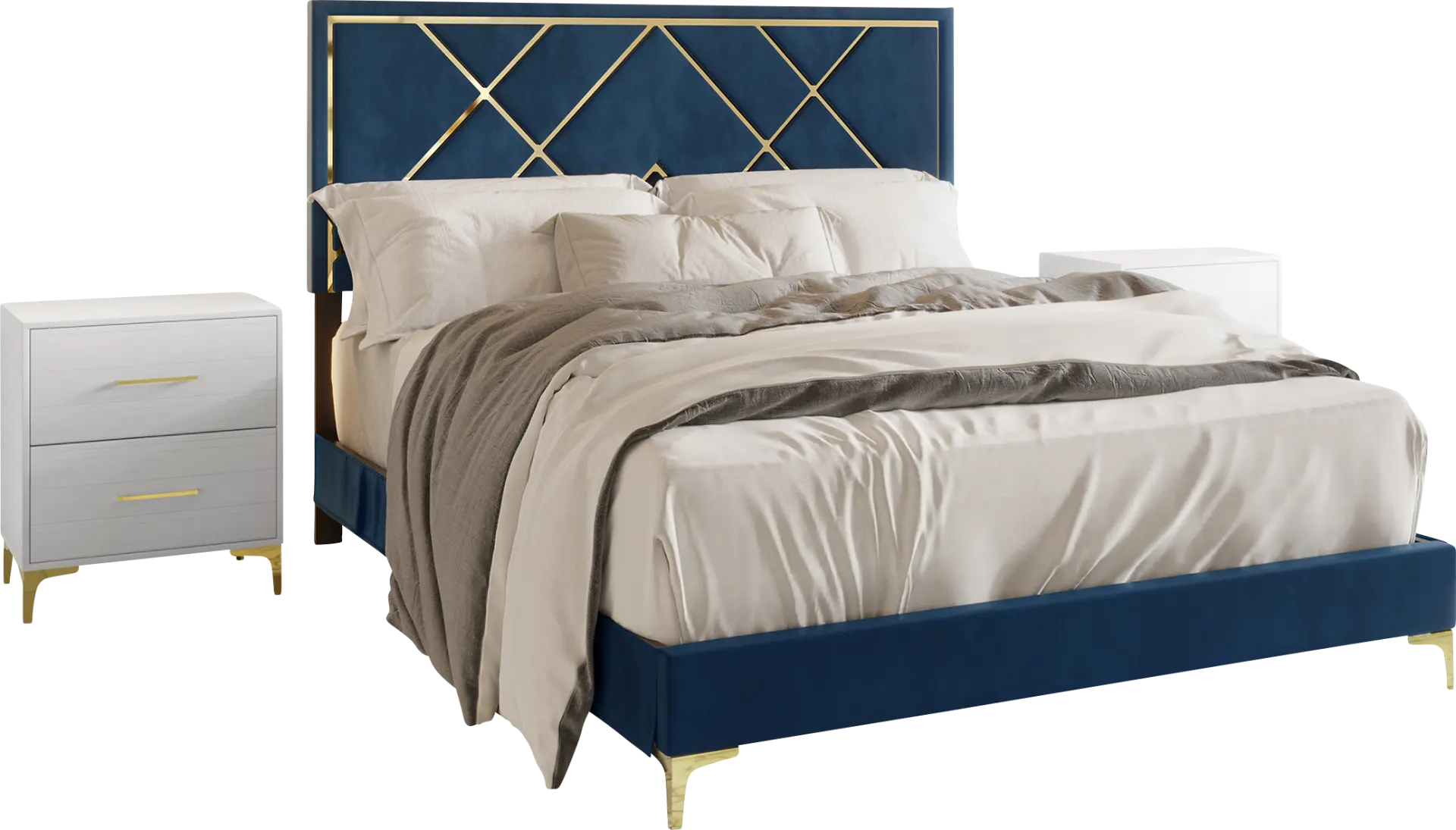 Havenway Blue King Bed with 2 Nightstands