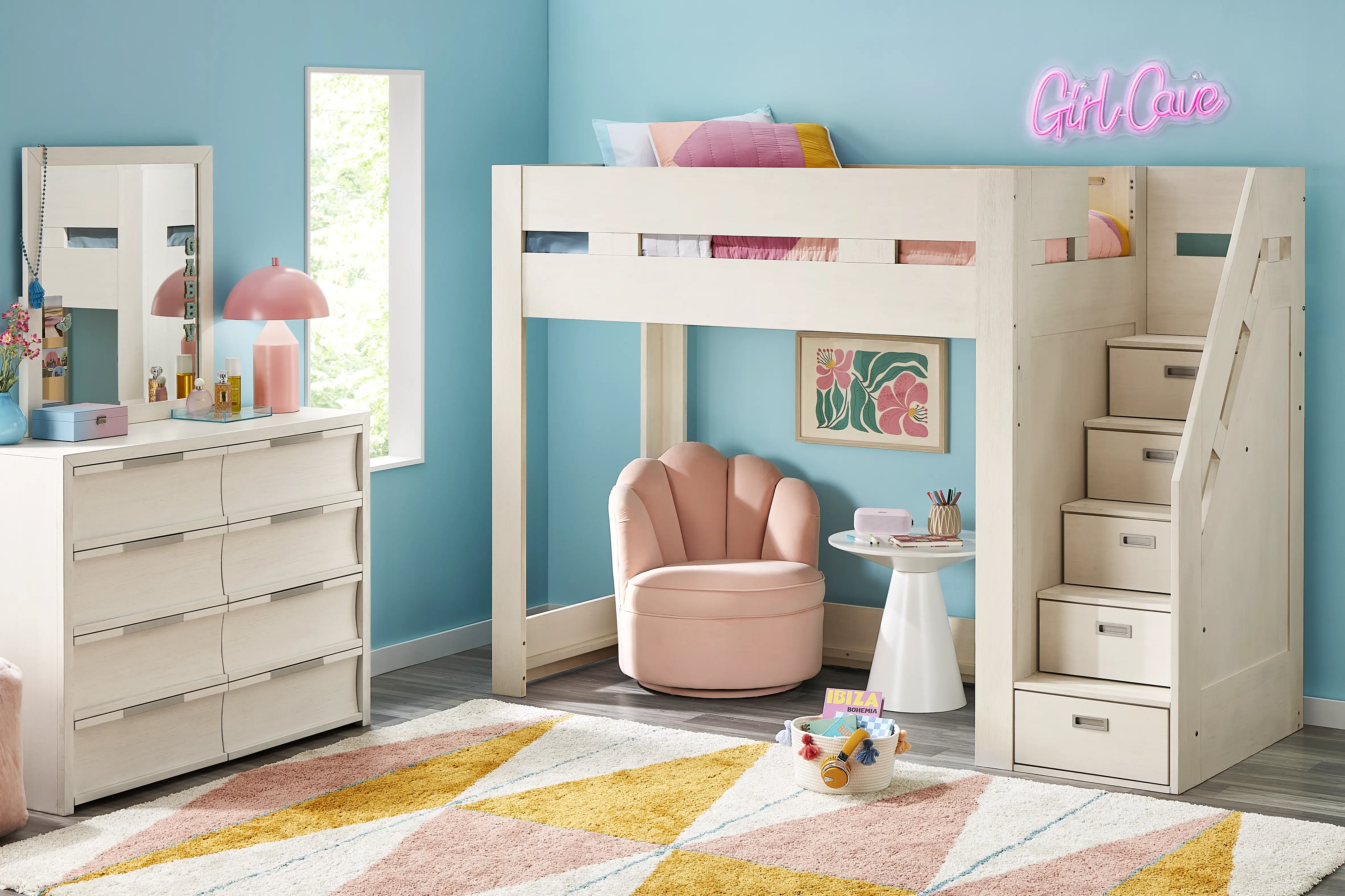 Kids Sierra Summit Linen Twin Step Loft Bed with 1 Closed End Panel - Thumbnail - Image 2