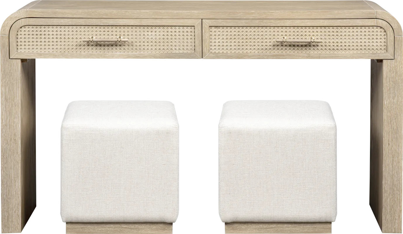 Wynhaven Brown Sofa Table with 2 Ottomans