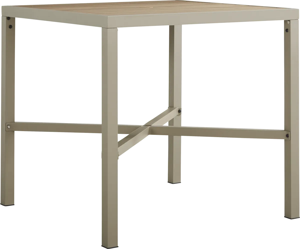 Rialto II Natural Light Wood Aluminum Outdoor Square Bar Height Table ...