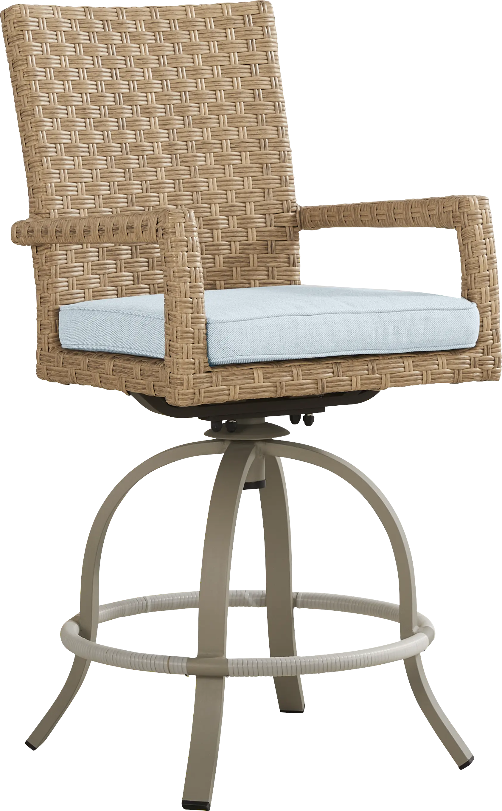 Rialto II Natural Outdoor Swivel Barstool with Sky Cushion