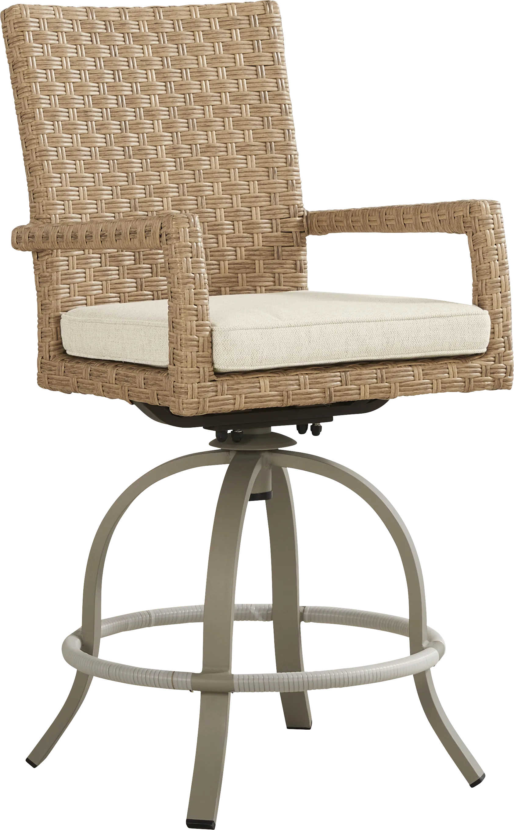 Rialto II Natural 5 Pc 40 in. Square Bar Height Outdoor Dining Set with Sand Cushions - Thumbnail - Image 3