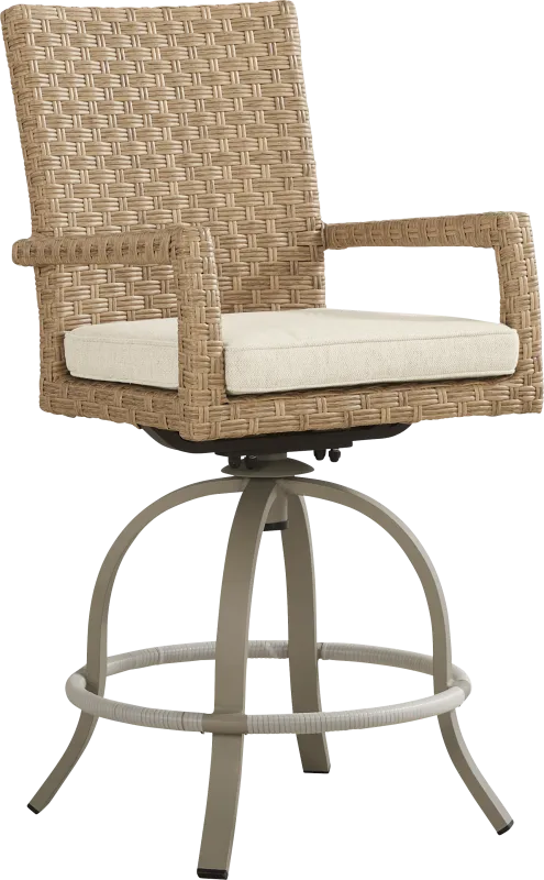 Rialto II Natural Outdoor Swivel Barstool with Sand Cushion