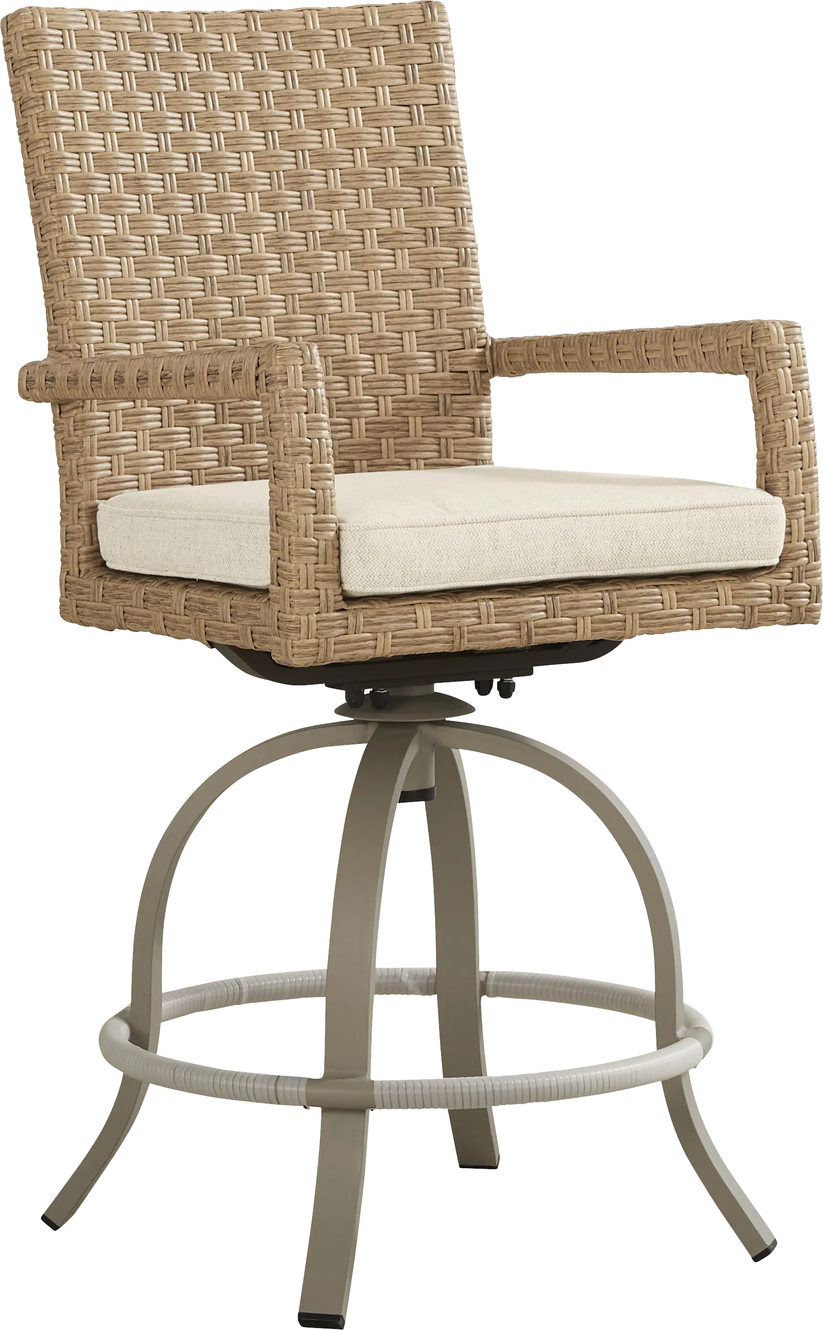 Rialto II Natural Outdoor Swivel Barstool with Sand Cushion