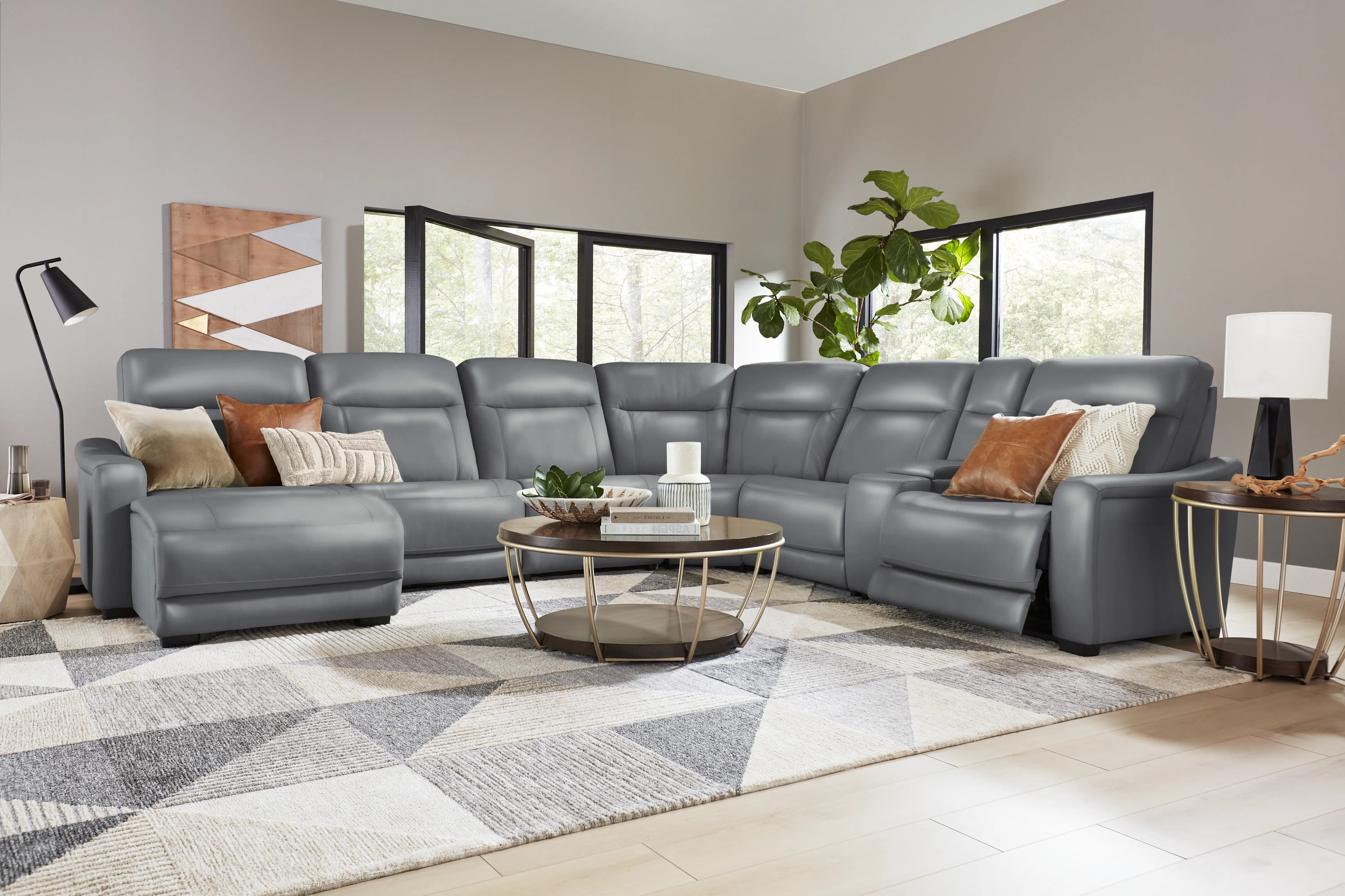 Newport Blue Leather 10 Pc Dual Power Reclining Sectional Living Room - Thumbnail - Image 1