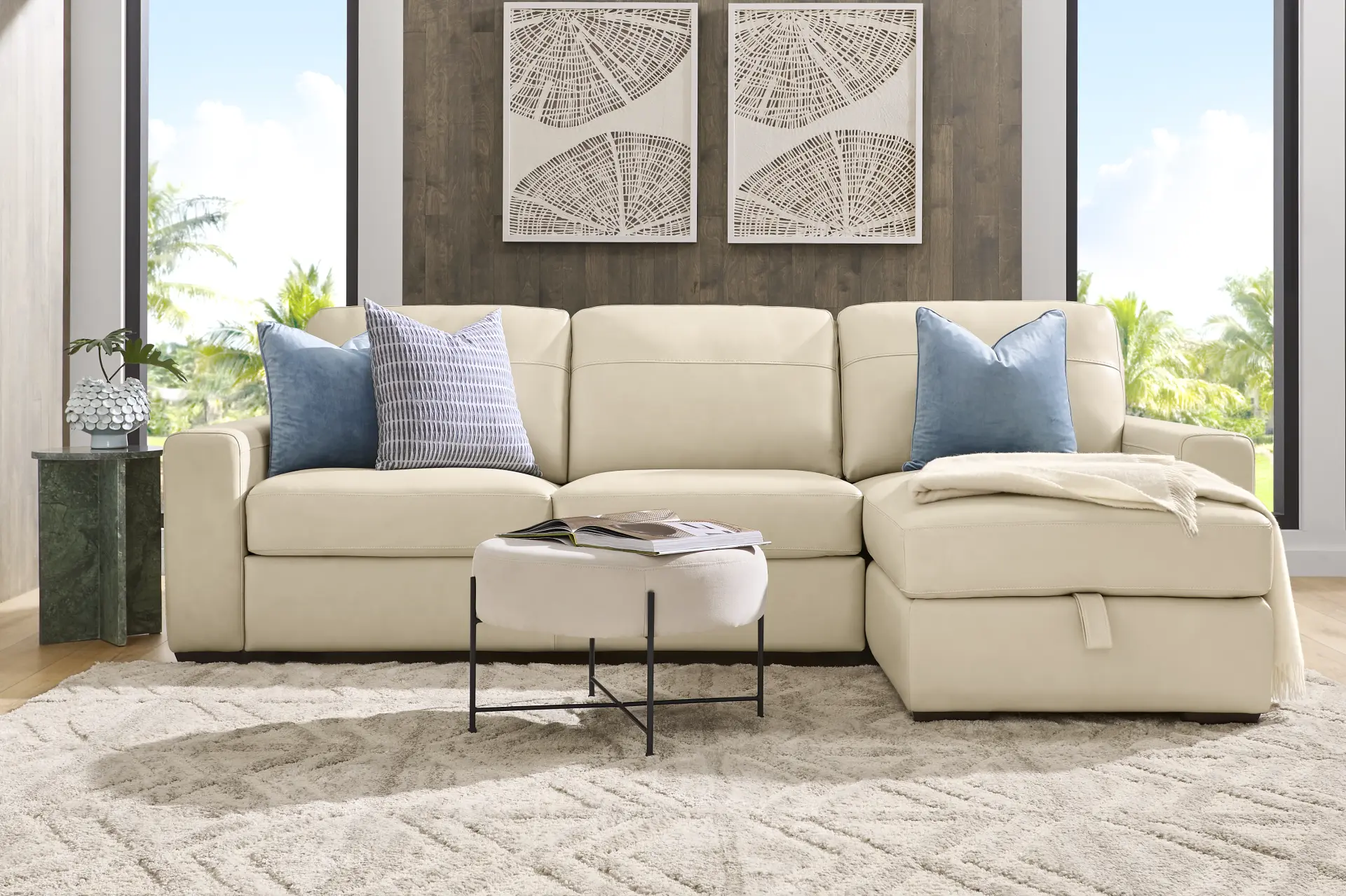 Parker Cream Leather 2 Pc Sectional