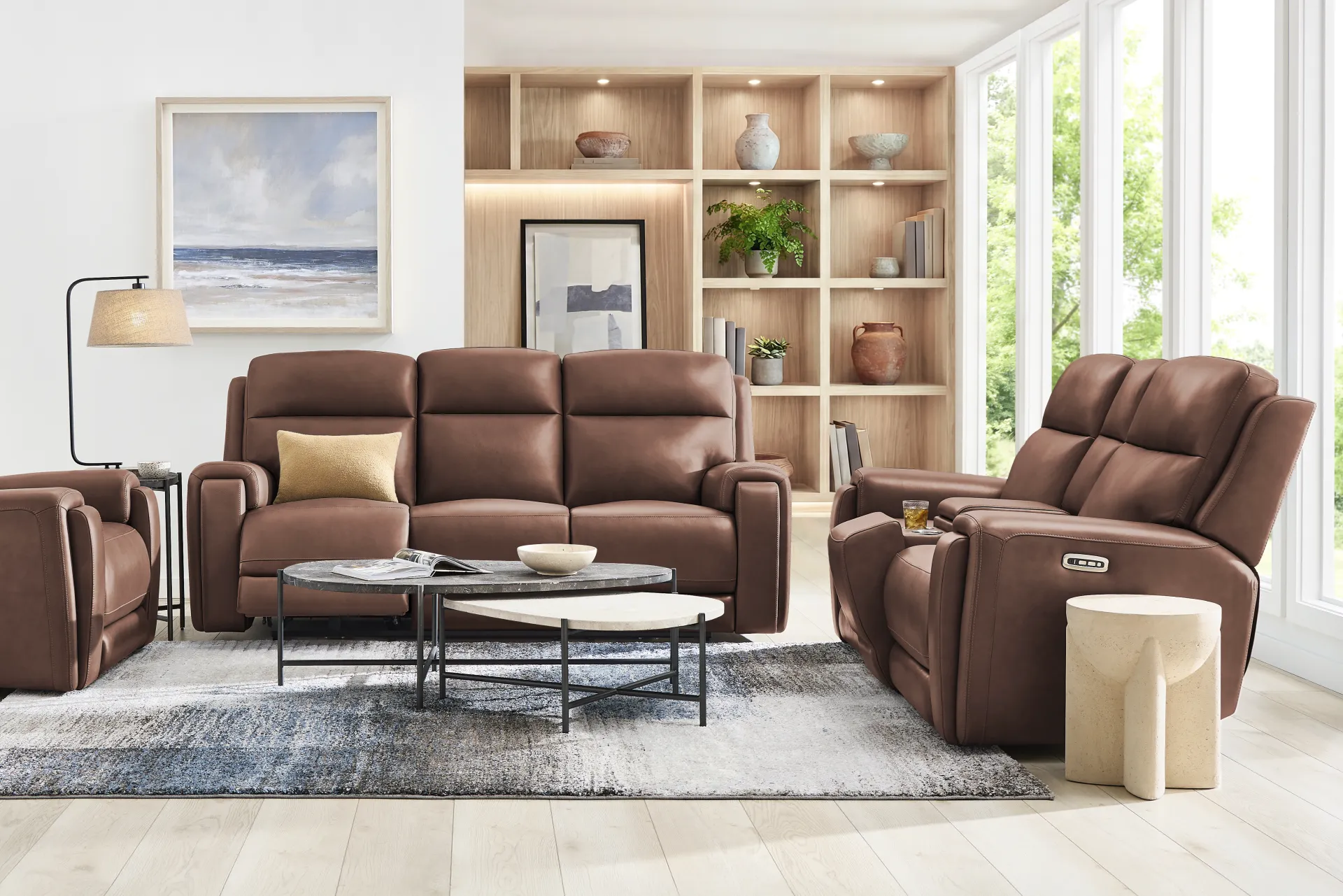 Genesis Brown Leather Dual Power Reclining Console Loveseat - Image 2