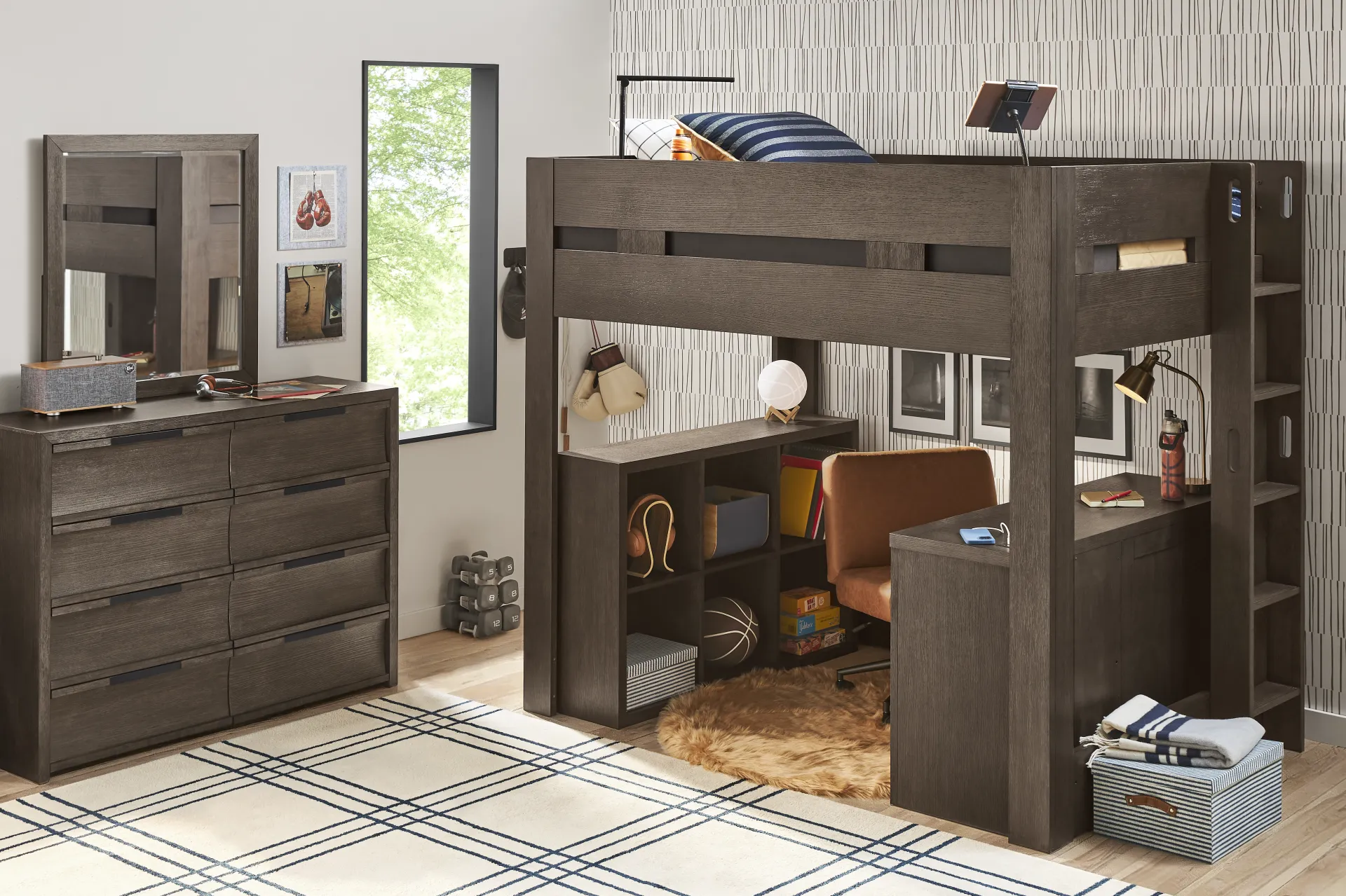 Kids Sierra Summit Brown Oak Twin Loft Bed with Console - Image 2
