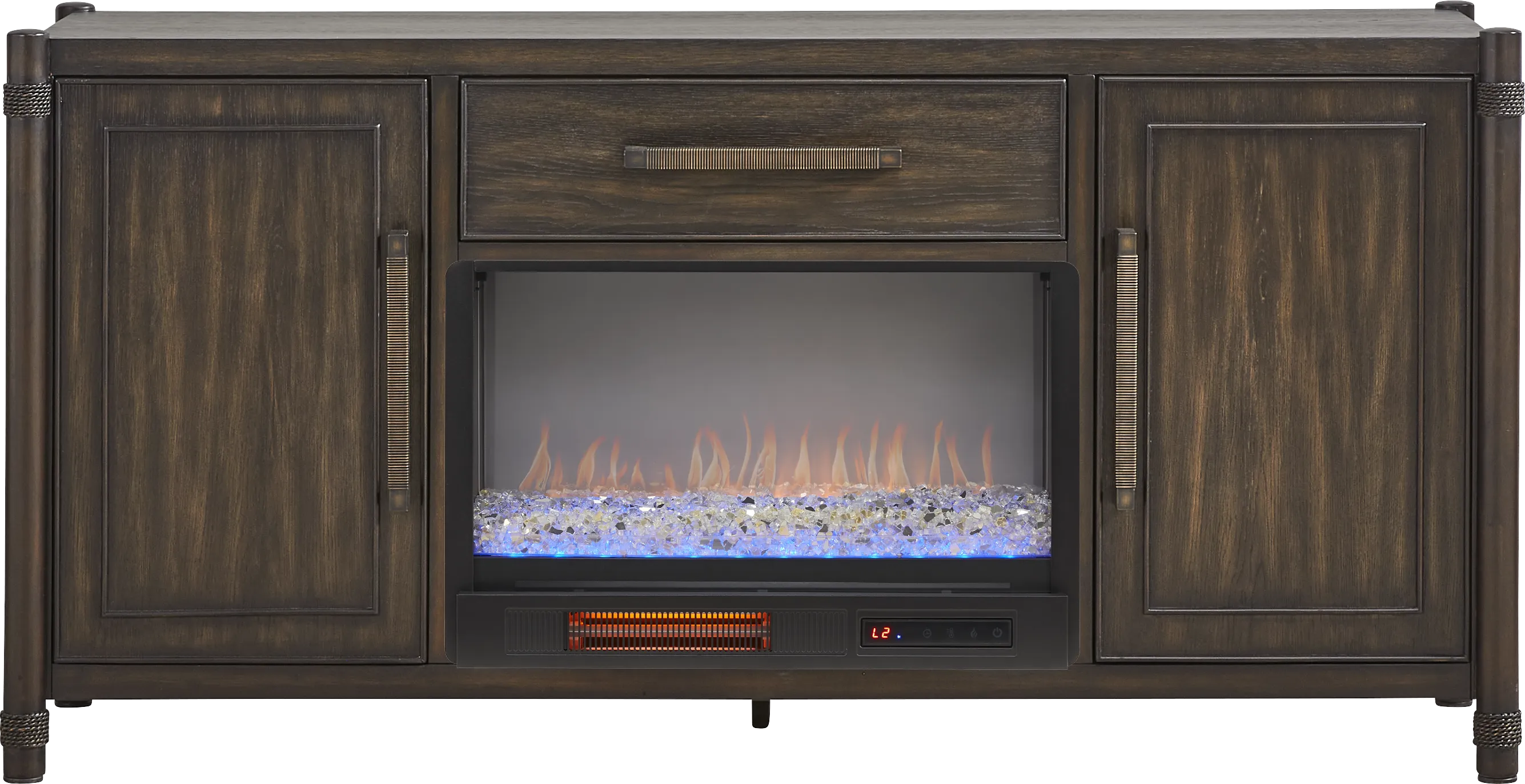 Vineyard Estates Brown 66 in. Console with Electric Fireplace - Thumbnail - Image 1